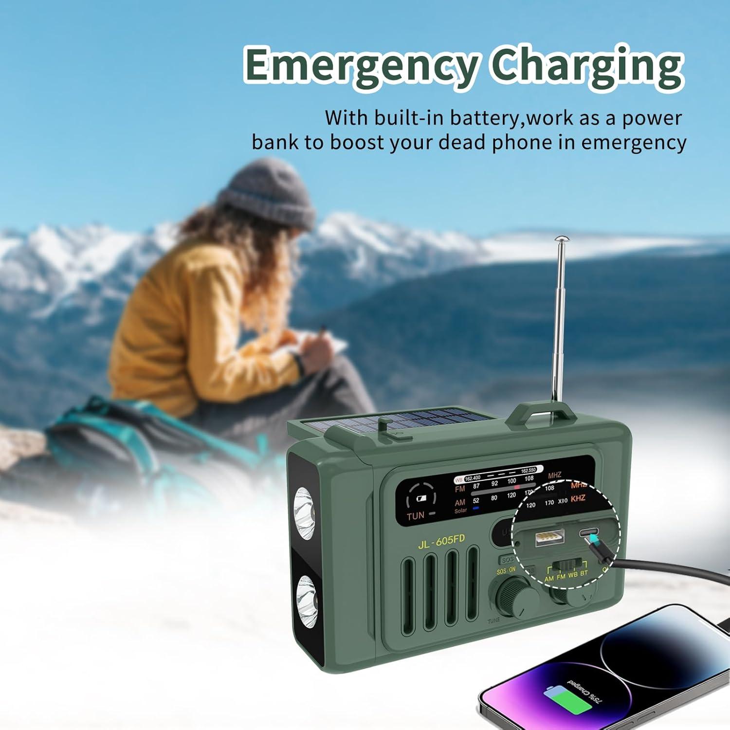 Radio Meteorológica Janryzone con Bluetooth y Linterna Verde