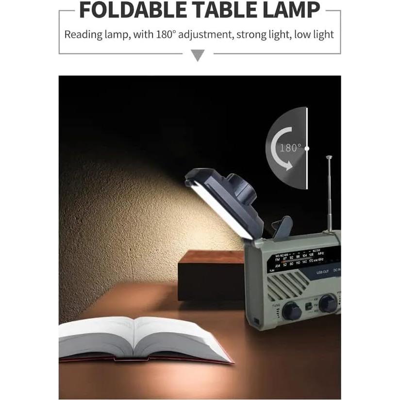 Multifunctional Hand Crank Weather Radio with LED Flashlights, SOS Alarm, Cell Phone Charger, AM/FM/NOAA Radio Frequencies, Ideal for Emergencies (green)