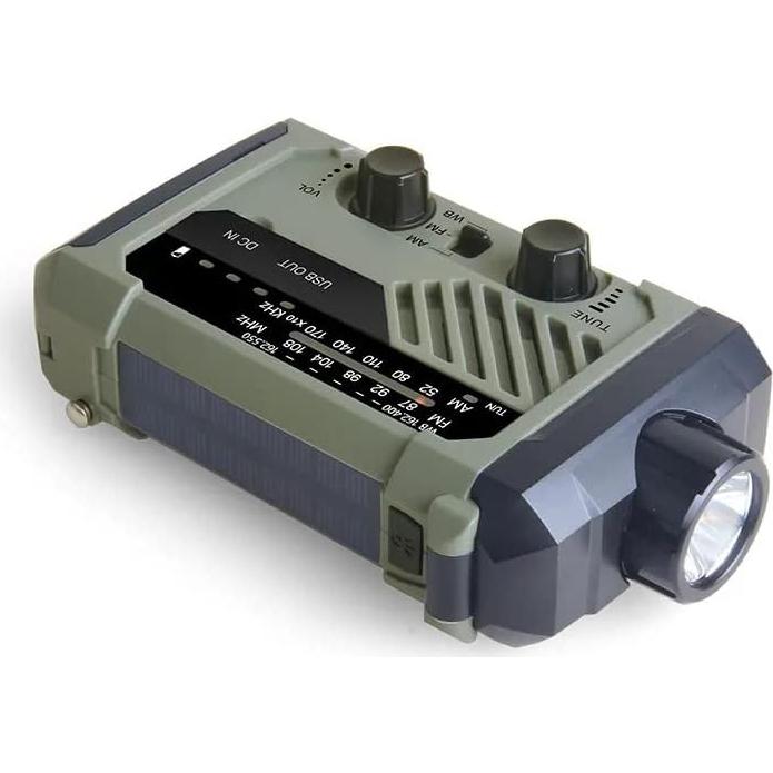 Multifunctional Hand Crank Weather Radio with LED Flashlights, SOS Alarm, Cell Phone Charger, AM/FM/NOAA Radio Frequencies, Ideal for Emergencies (green)