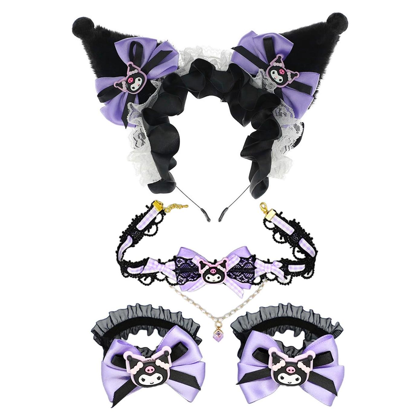 Diadema Orejas de Gato Kuromimi Set 4 Piezas Accesorios