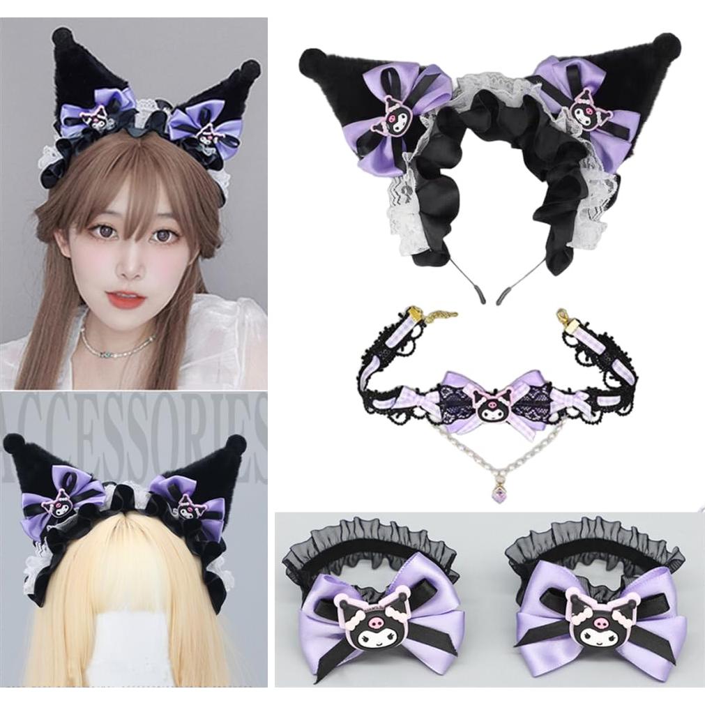 Diadema Orejas de Gato Kuromimi Set 4 Piezas Accesorios