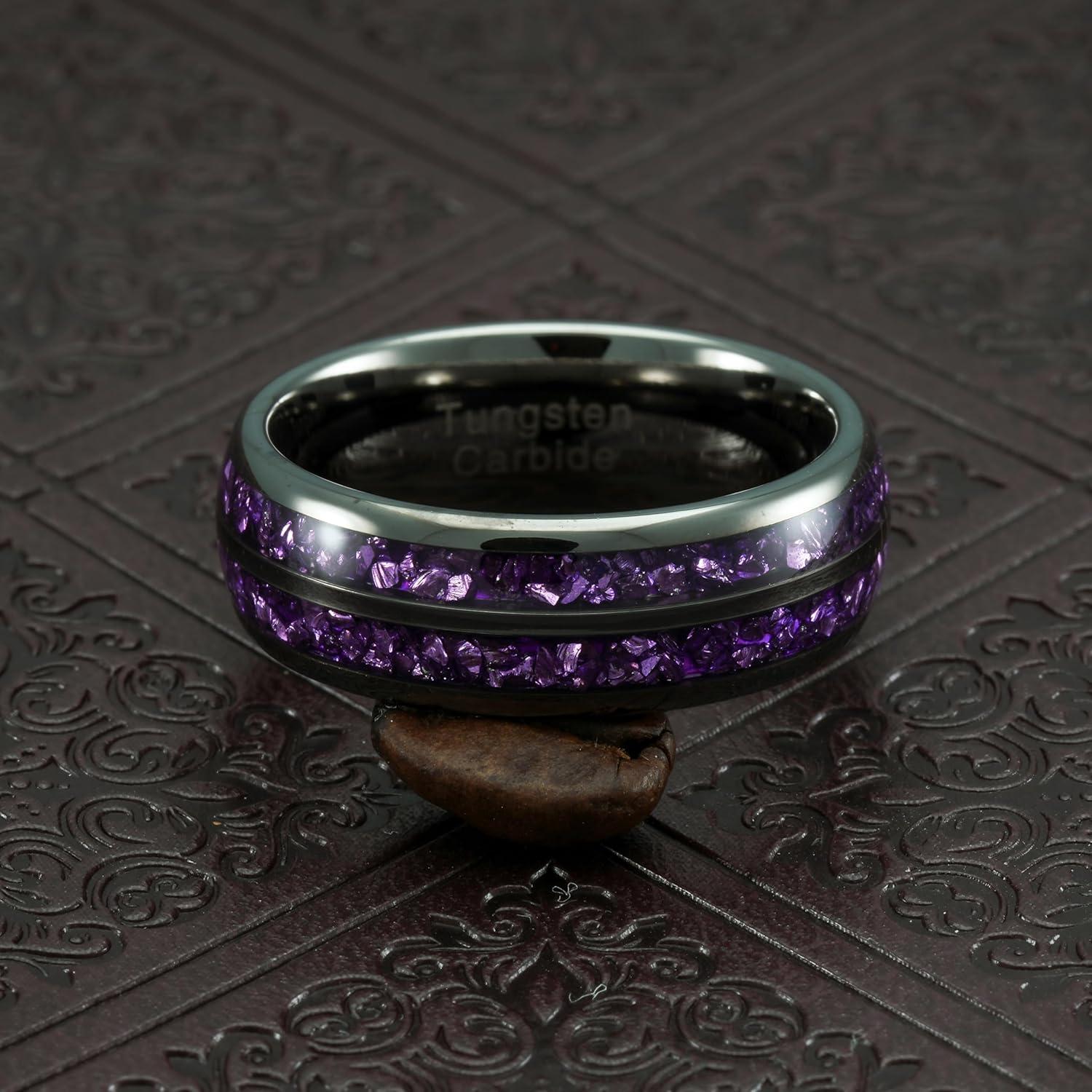 Anillo de tungsteno grabado 100S JEWELRY con amatista