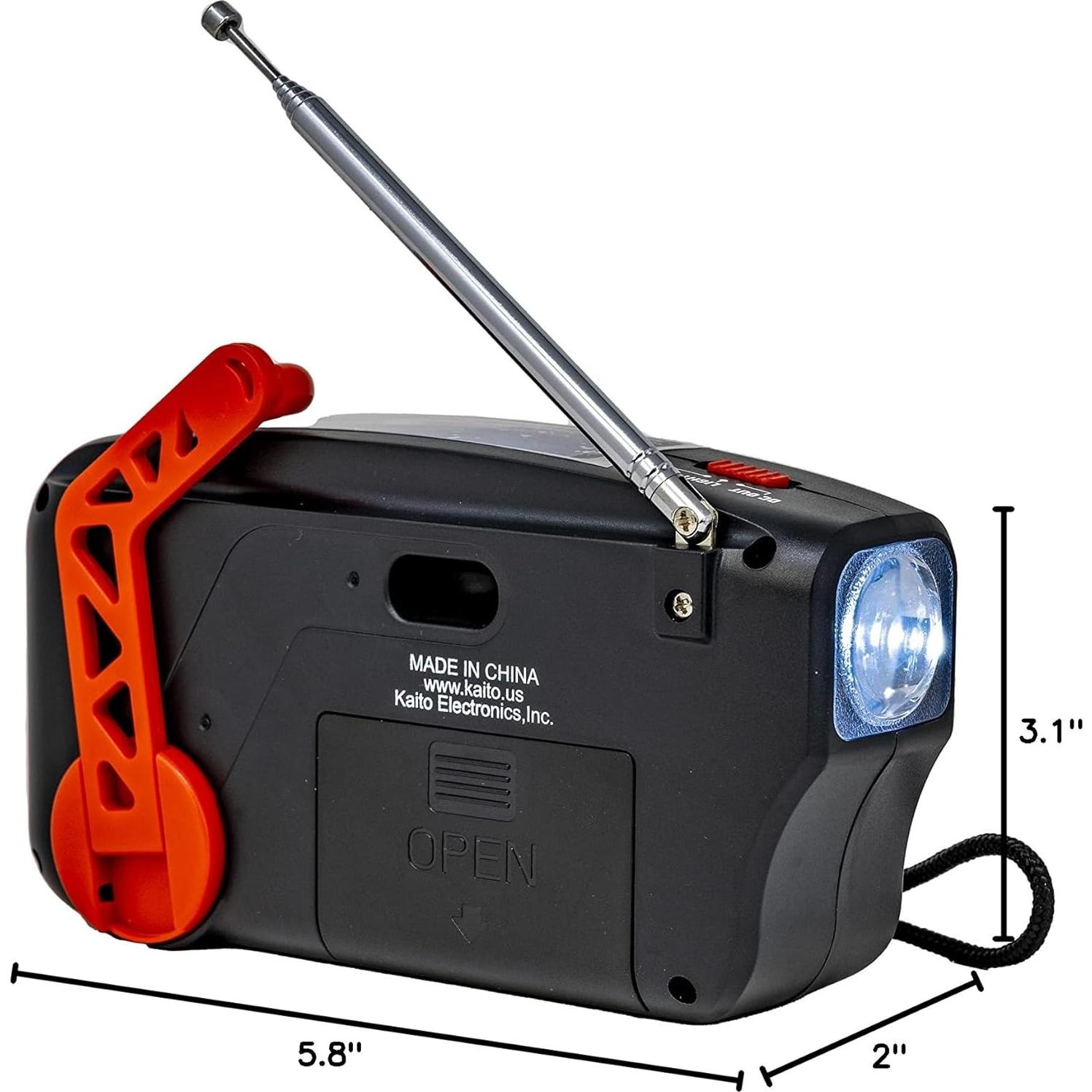 Kaito Emergency Radio KA388 - AM/FM NOAA Weather Alert 5-Way Powered Solar Crank Radio Receiver with LED Flashlight and USB Mobile Phone Charger (Red)