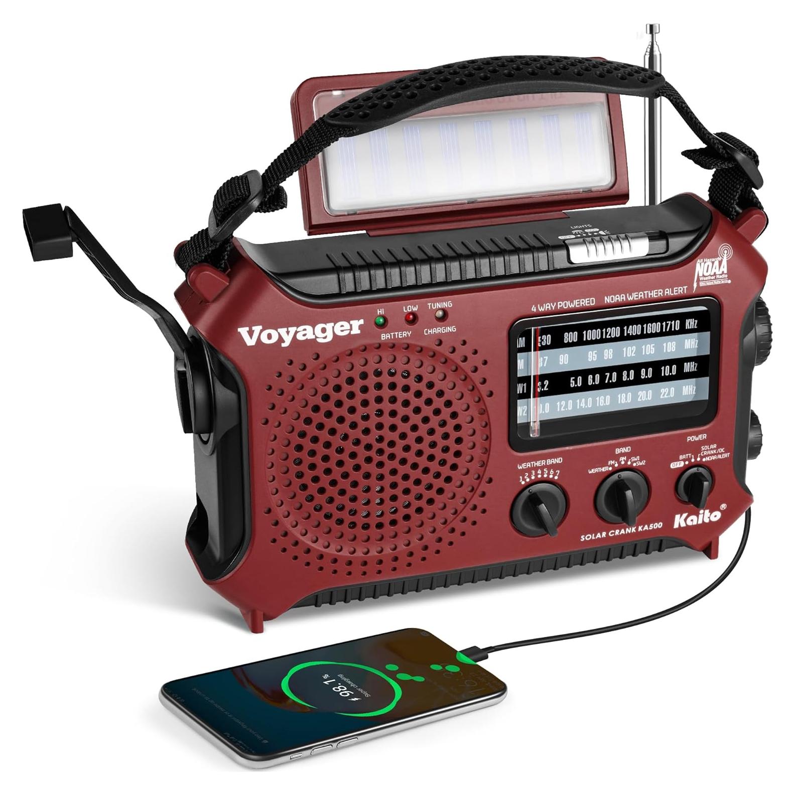 Kaito KA500RED 5-Way Powered Emergency AM/FM/SW Weather Alert Radio, Red