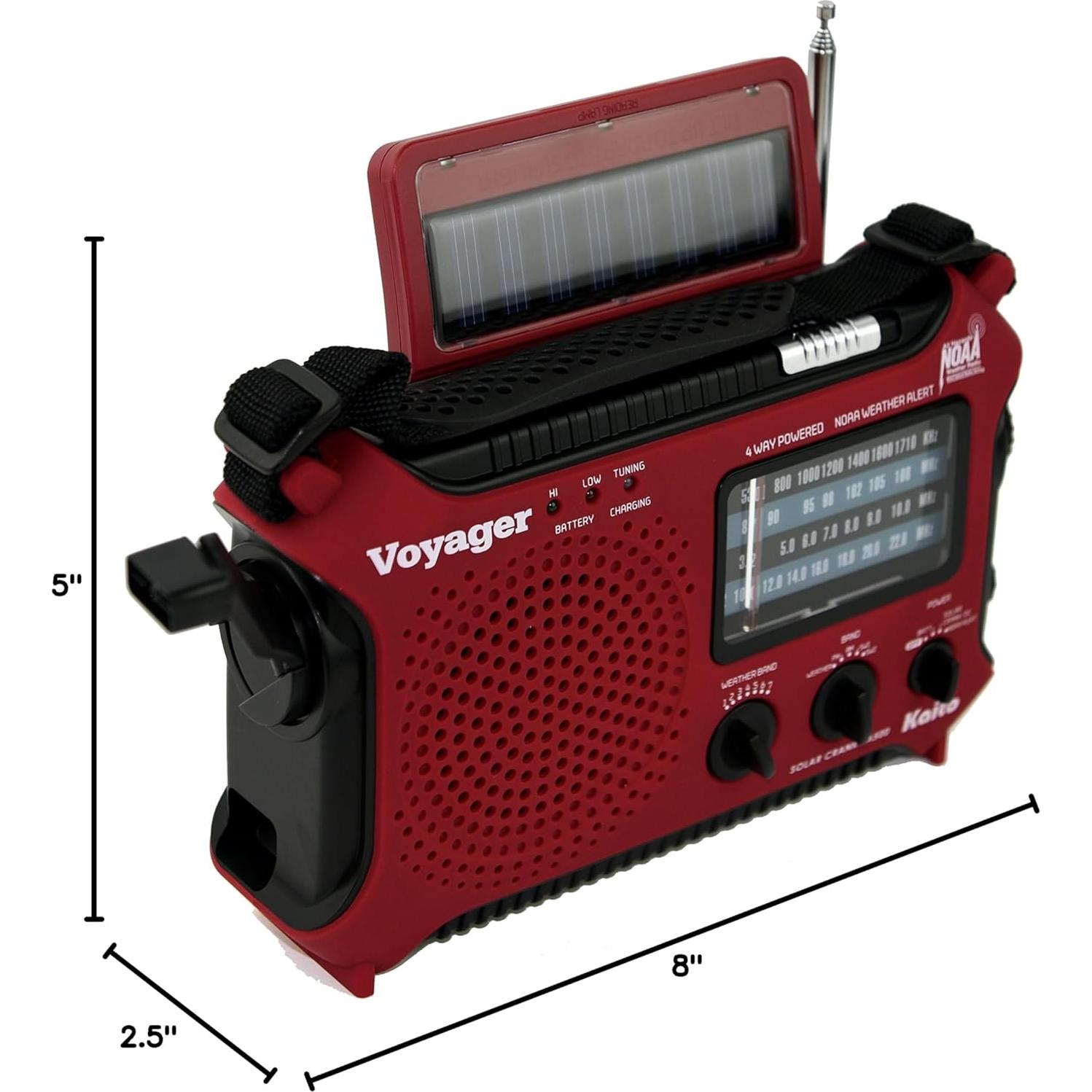 Kaito KA500RED 5-Way Powered Emergency AM/FM/SW Weather Alert Radio, Red