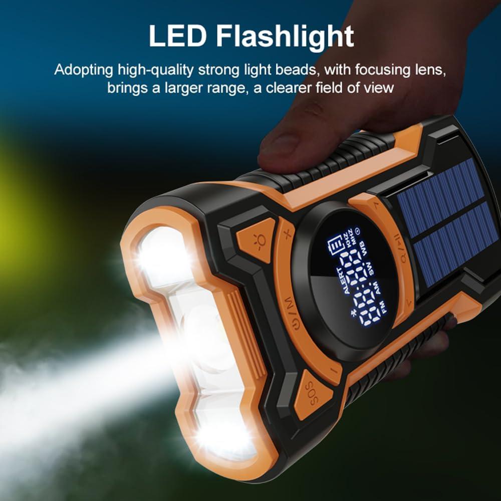 5000mAh Emergency Radio, Portable Dynamo Crank Weather Radio with Bluetooth, Solar Charger Power Bank Battery Powered, AM/FM/NOAA Weather Alert Radios with SOS Alarm, Flashlight Indoor Outdoor Camping