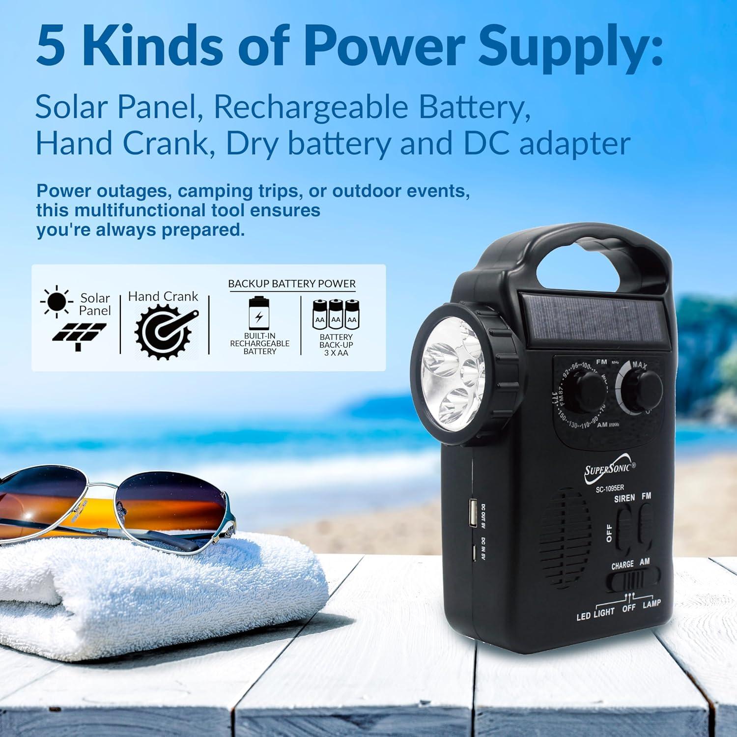 Radio de Emergencia Solar Supersonic SC-1095ER con Linterna