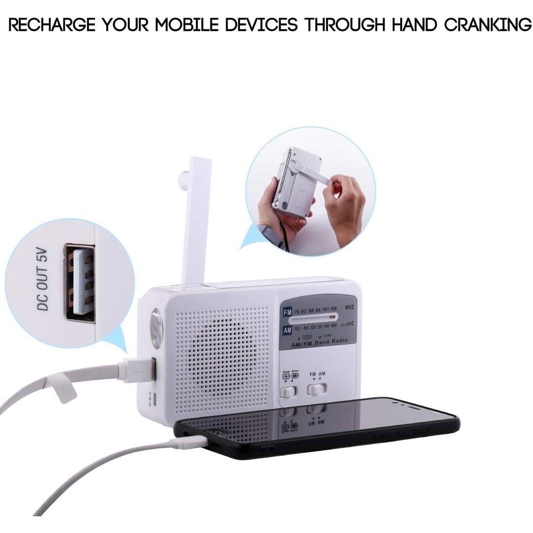 Hand Crank Emergency Radio, Portable AM FM Solar Radios with LED Flashlights for Emergencies