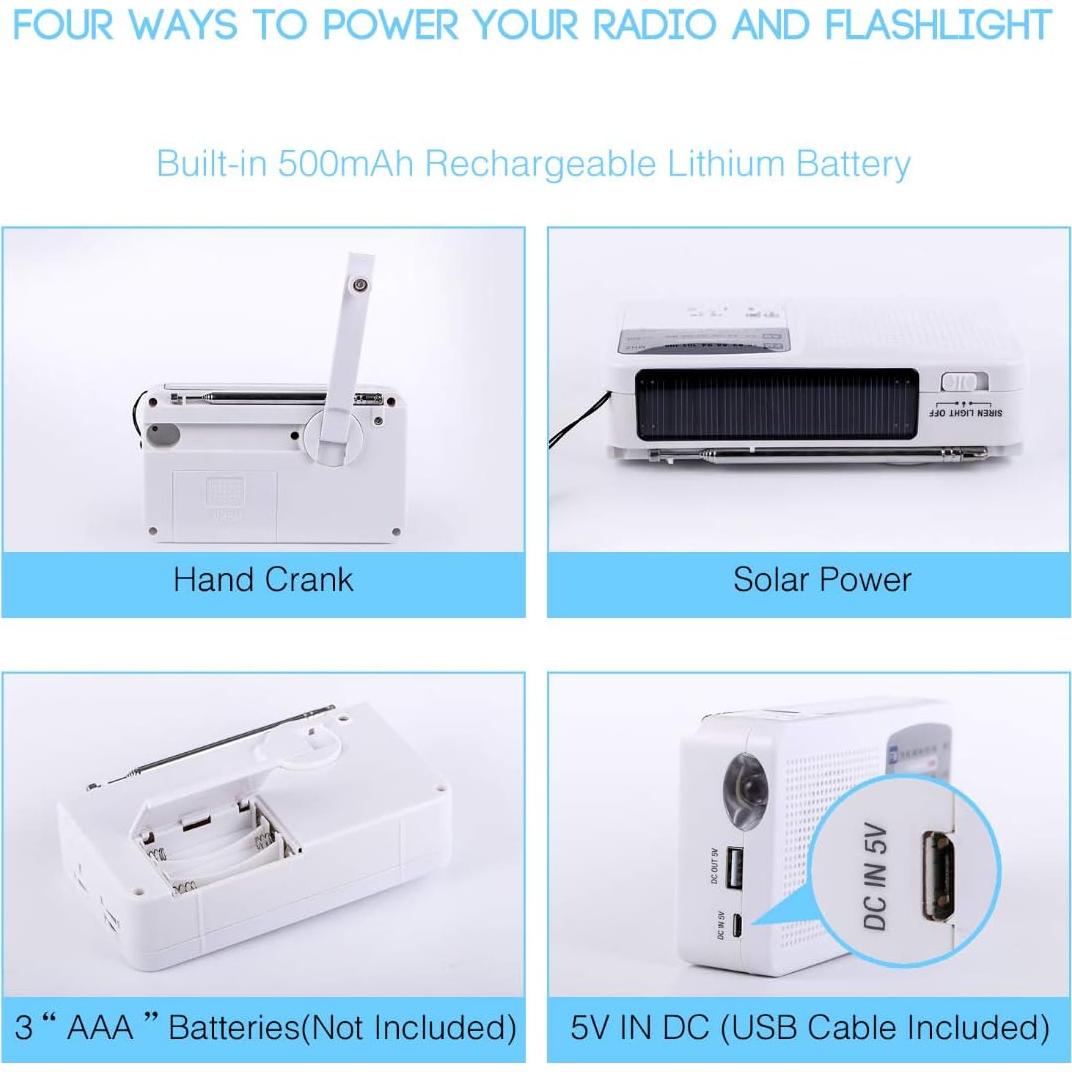 Hand Crank Emergency Radio, Portable AM FM Solar Radios with LED Flashlights for Emergencies