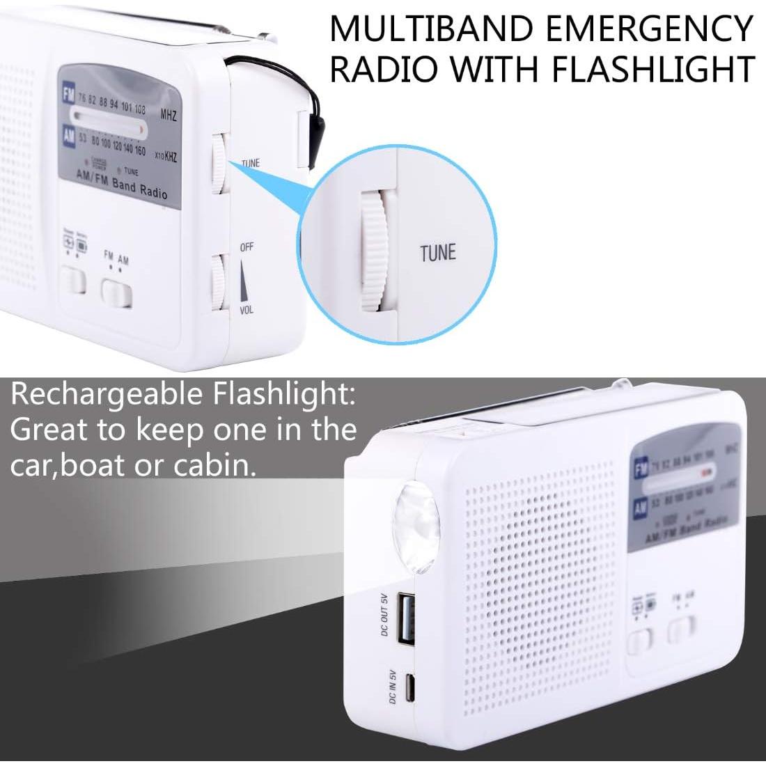 Hand Crank Emergency Radio, Portable AM FM Solar Radios with LED Flashlights for Emergencies