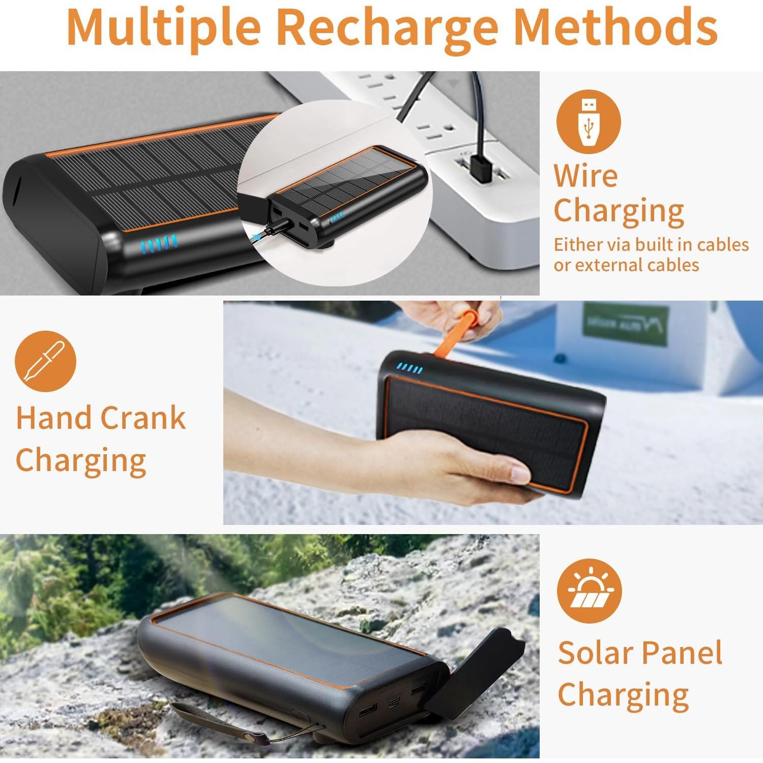 Cargador Solar Power Bank ReeZar 61200mAh con Manivela y 4 Cables