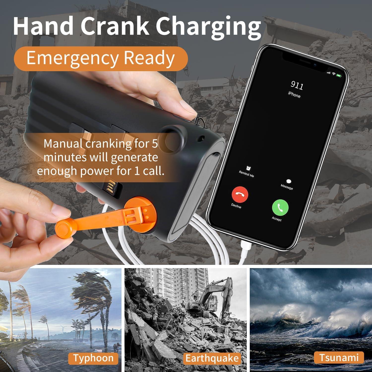 Cargador Solar Power Bank ReeZar 61200mAh con Manivela y 4 Cables