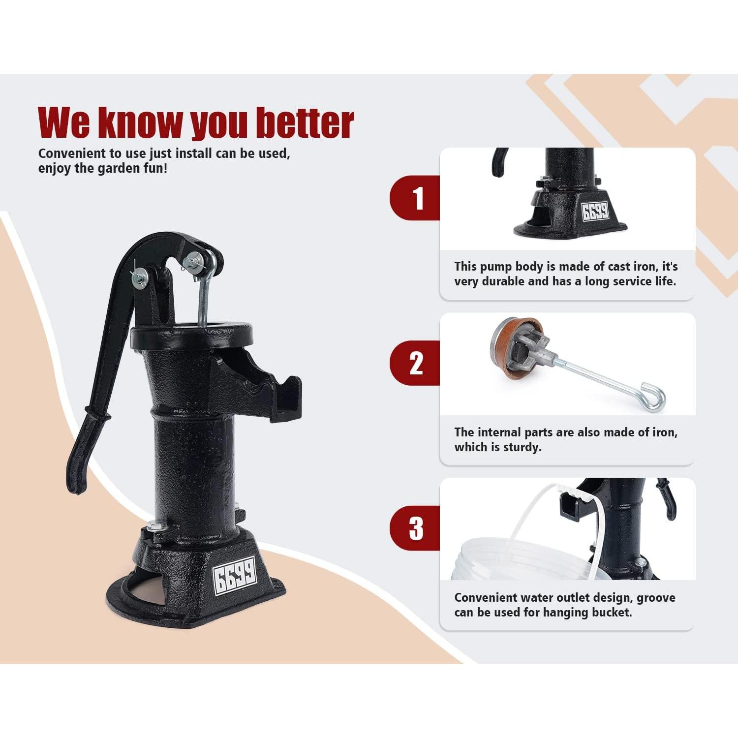 Bomba de Pozo Manual Hierro Fundido SWP 300 7.62m Jardín