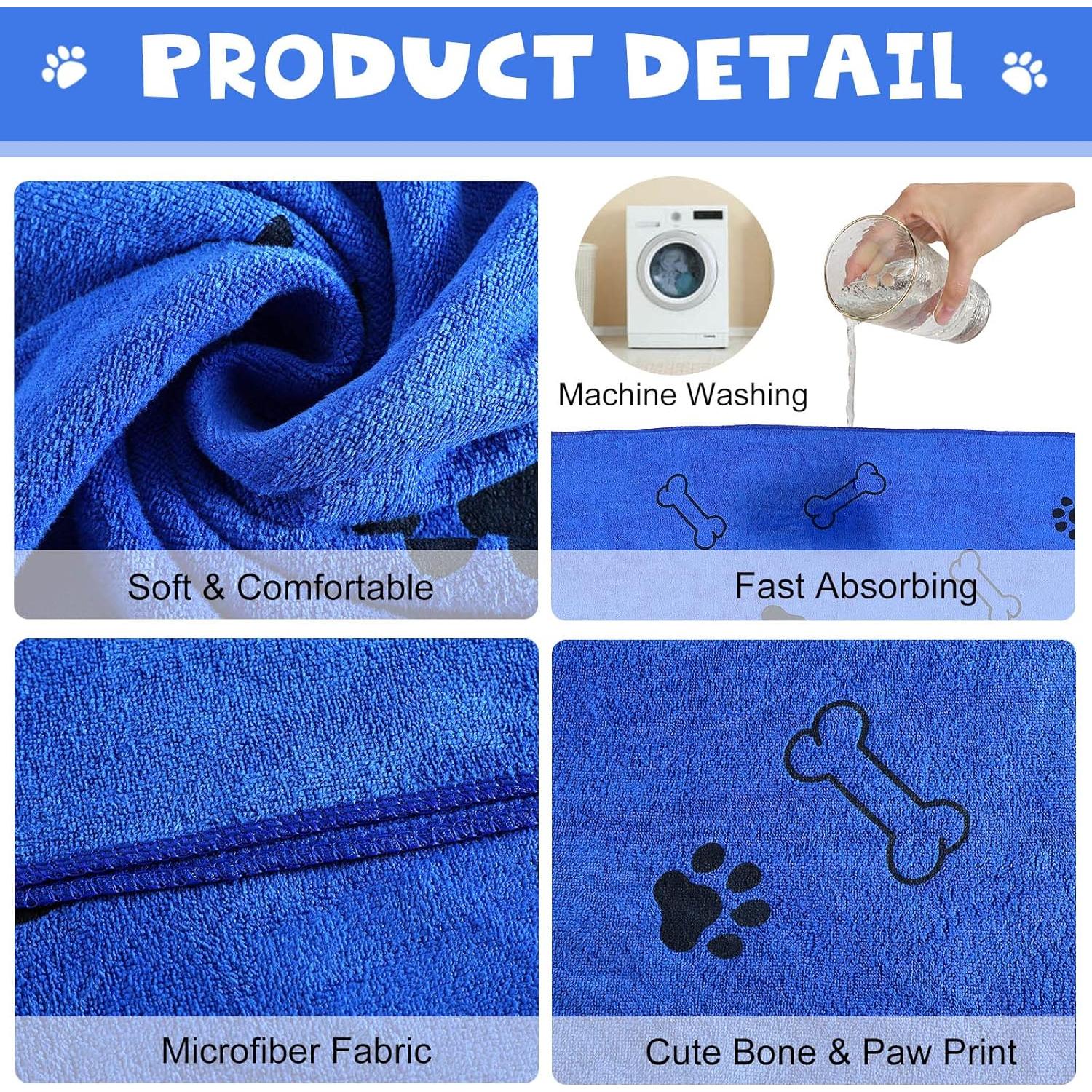 Toallas para Perros Chumia 4 Pcs Microfibra 61x102cm Azul