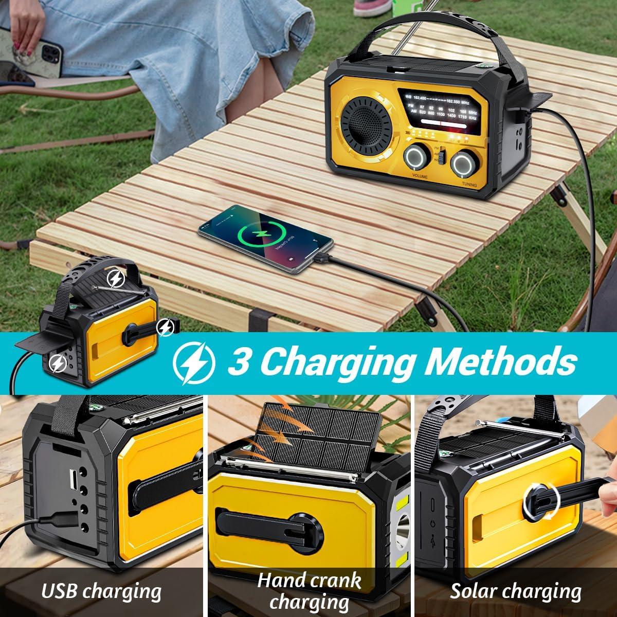 Radio de Emergencia Solar 16000mAh NOAA AM/FM - Manivela, Luz y Alarma