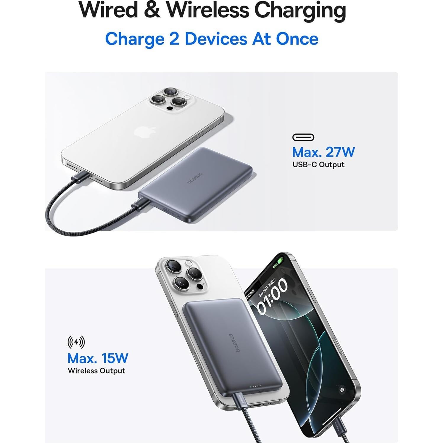 Cargador Portátil Baseus PicoGo 10,000mAh Qi2 15W Inalámbrico