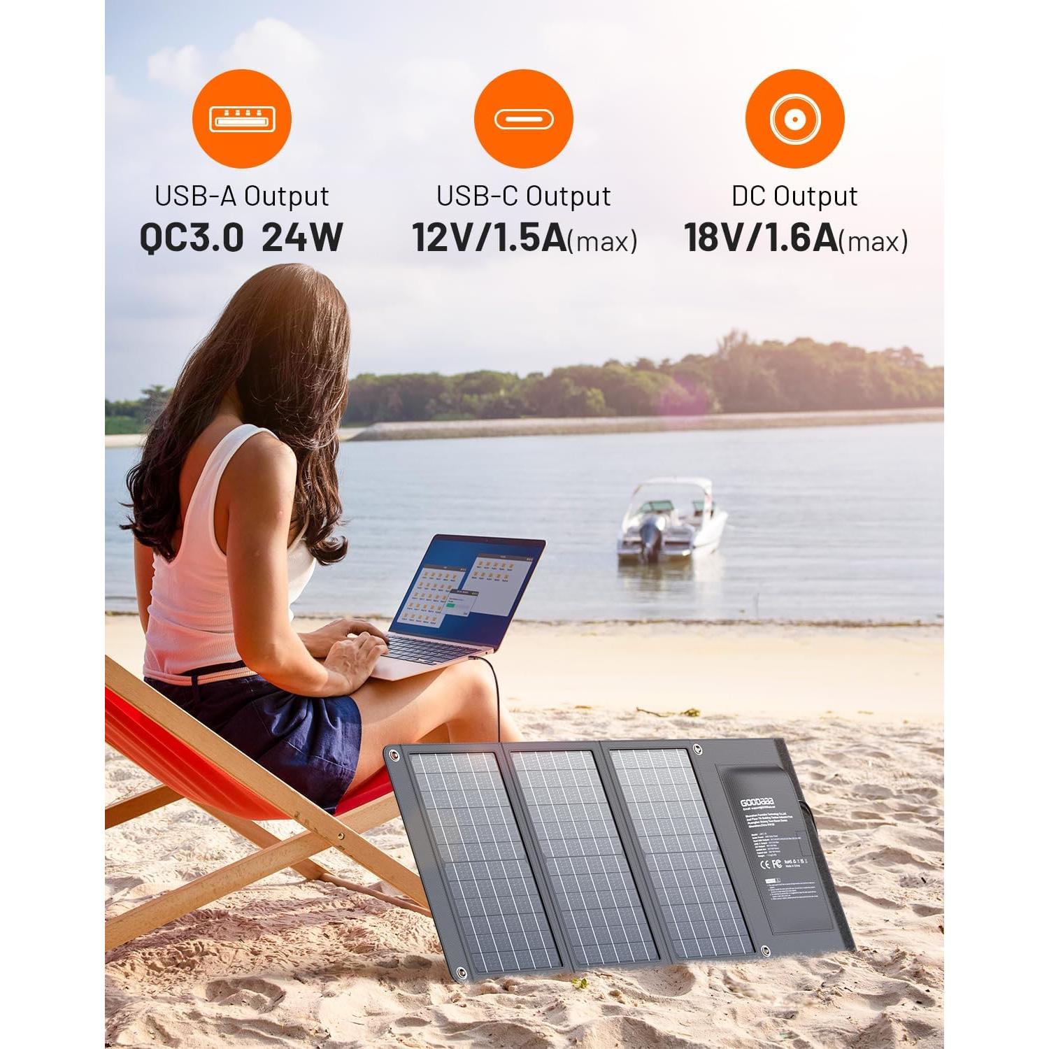 Panel Solar GOODaaa 30W + Banco de Poder 45800mAh Inalámbrico