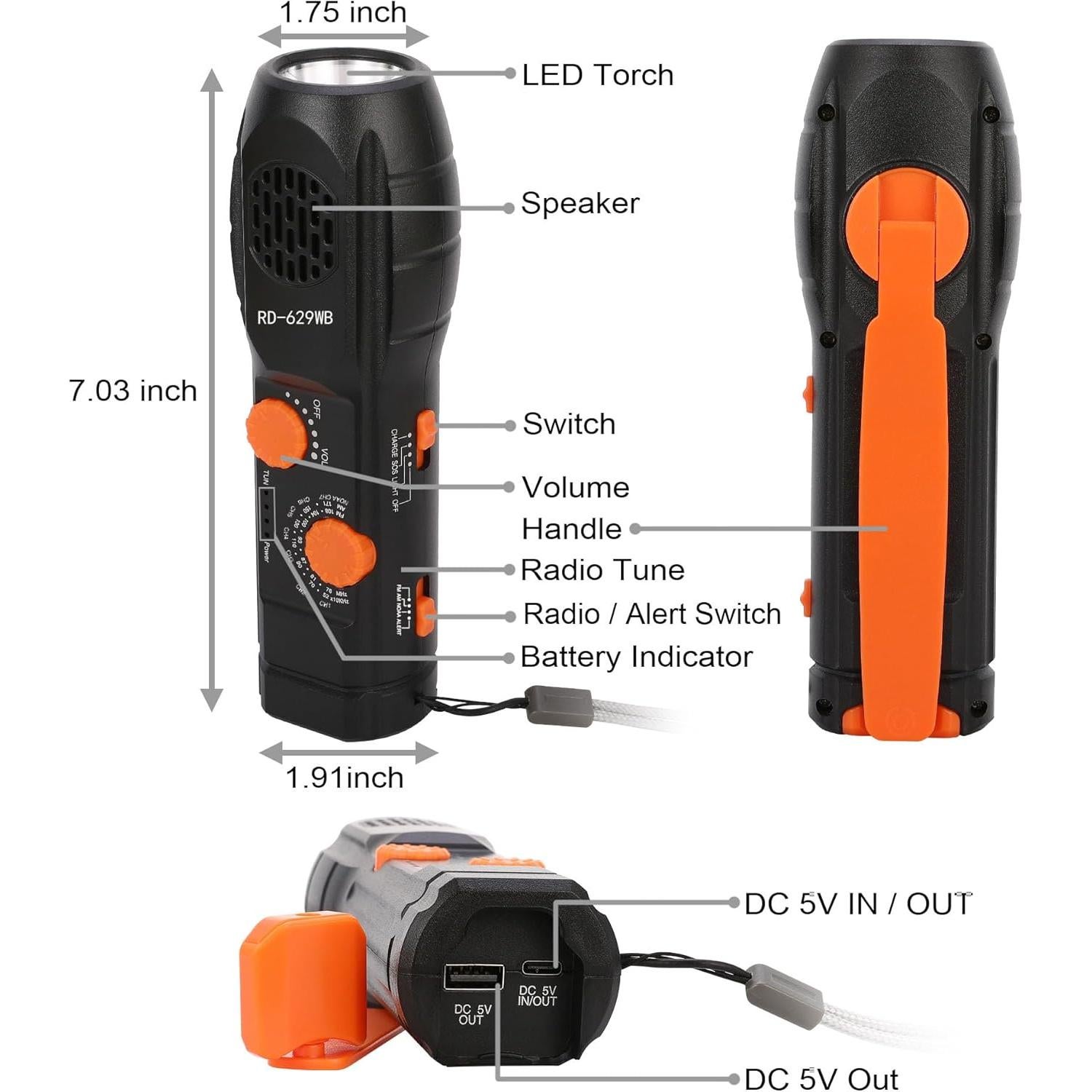 Radio de Emergencia Portátil DONGGUAN AM/FM NOAA con Linterna