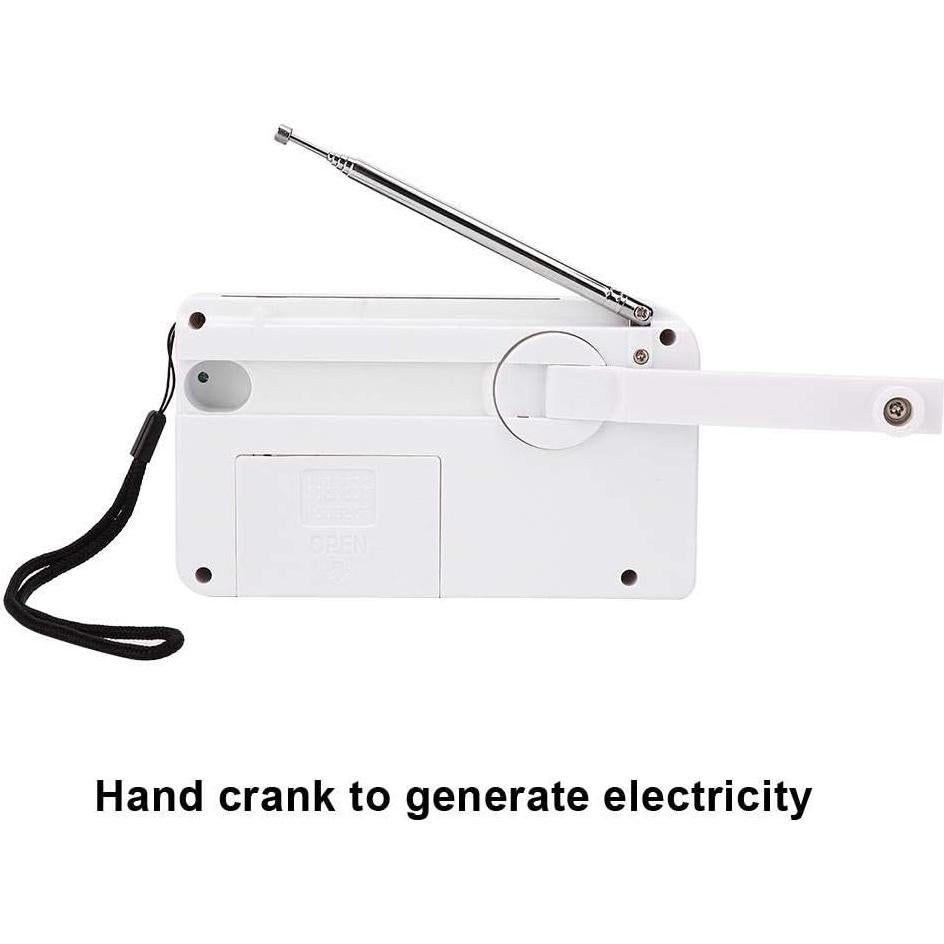ciciglow Portable Solar Hand Crank AM FM Radio, Outdoor Emergency Radio with LED Flashlight, Smartphone Charger, White