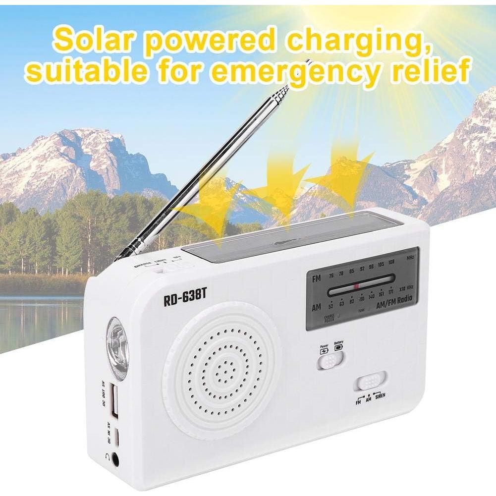 ciciglow Portable Solar Hand Crank AM FM Radio, Outdoor Emergency Radio with LED Flashlight, Smartphone Charger, White