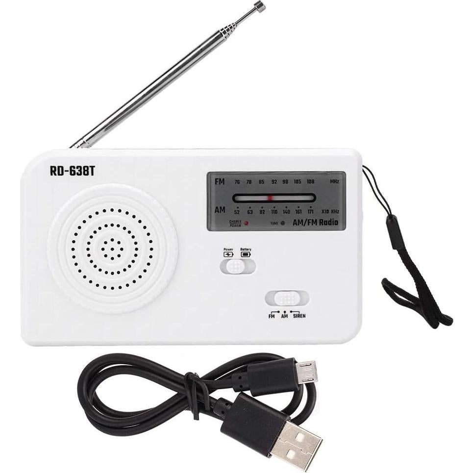 ciciglow Portable Solar Hand Crank AM FM Radio, Outdoor Emergency Radio with LED Flashlight, Smartphone Charger, White