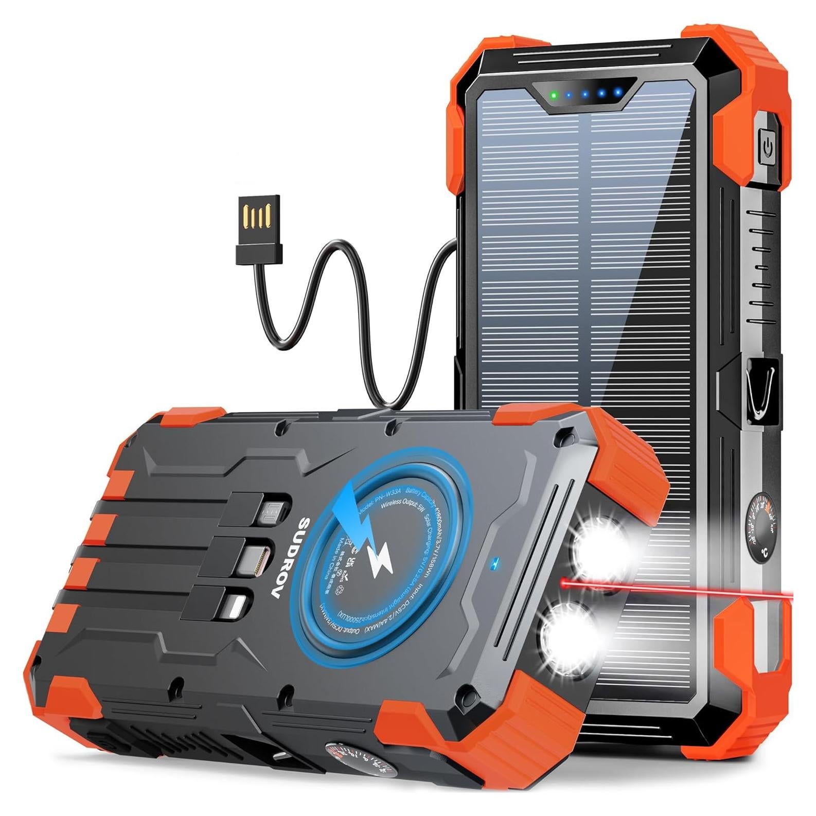 Solar Charger Power Bank,42800mAh Wireless Portable Charger with USB-C in/Output, QC3.0 Fast Charging 15W 4 Ports Outdoor Battery Pack Built-in LED Flashlight, for iPhone, Galaxy, iPad etc