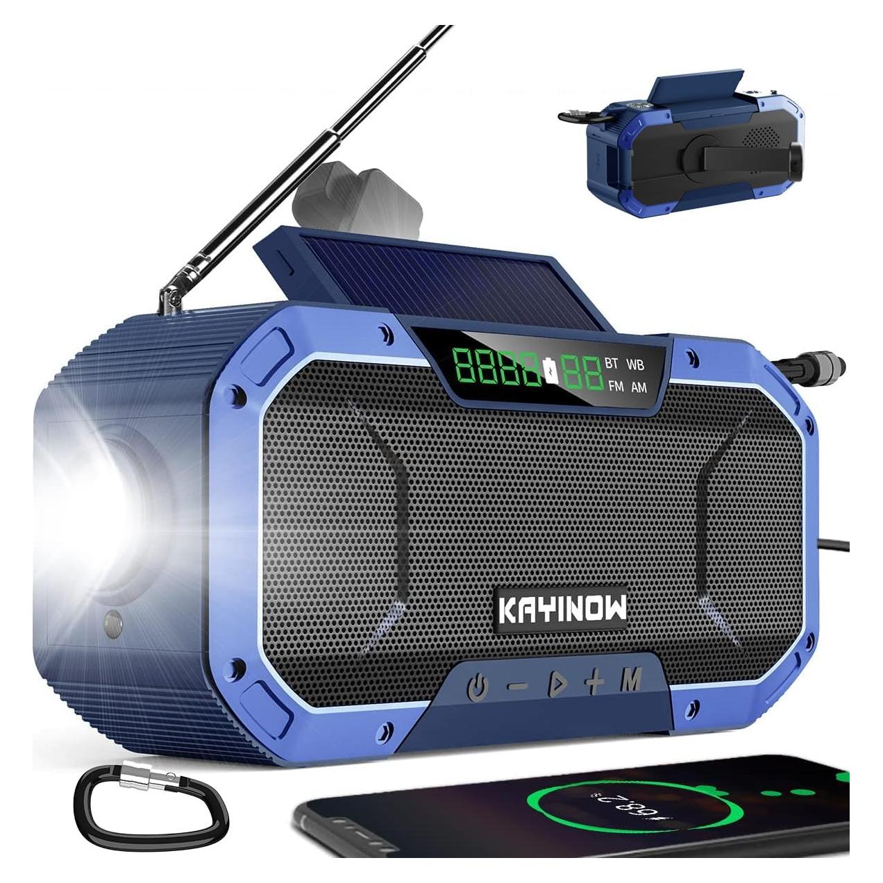 Radio de Manivela Solar Bluetooth NOAA 5000mAh Resistente Agua