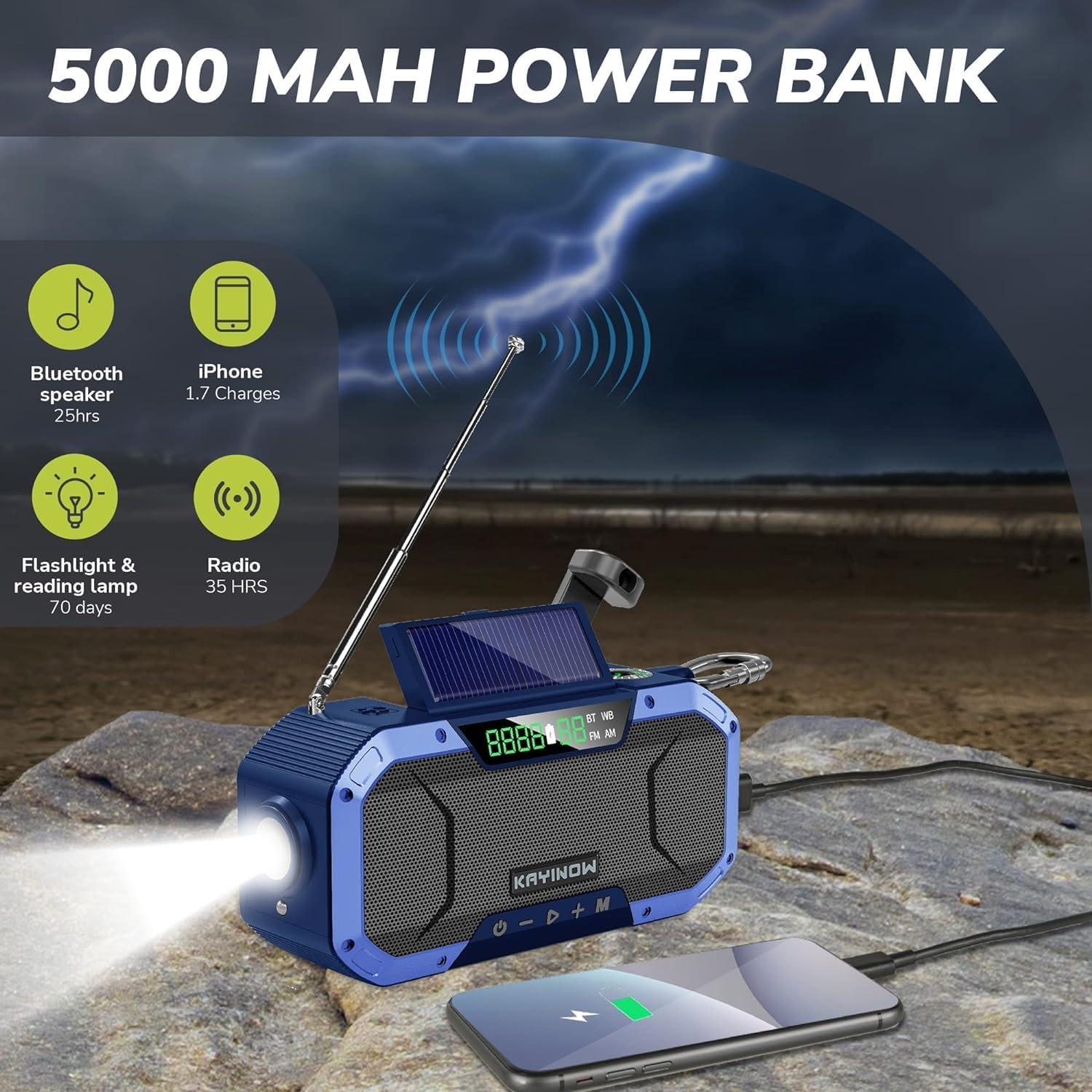 Radio de Manivela Solar Bluetooth NOAA 5000mAh Resistente Agua