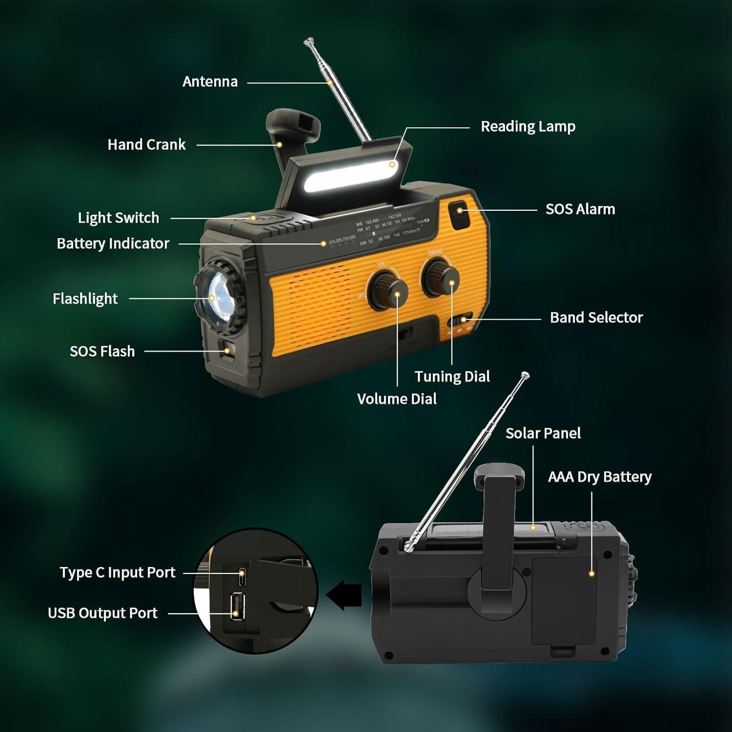 Radio de Emergencia WVL WD-096 Solar y Manivela 4000mAh