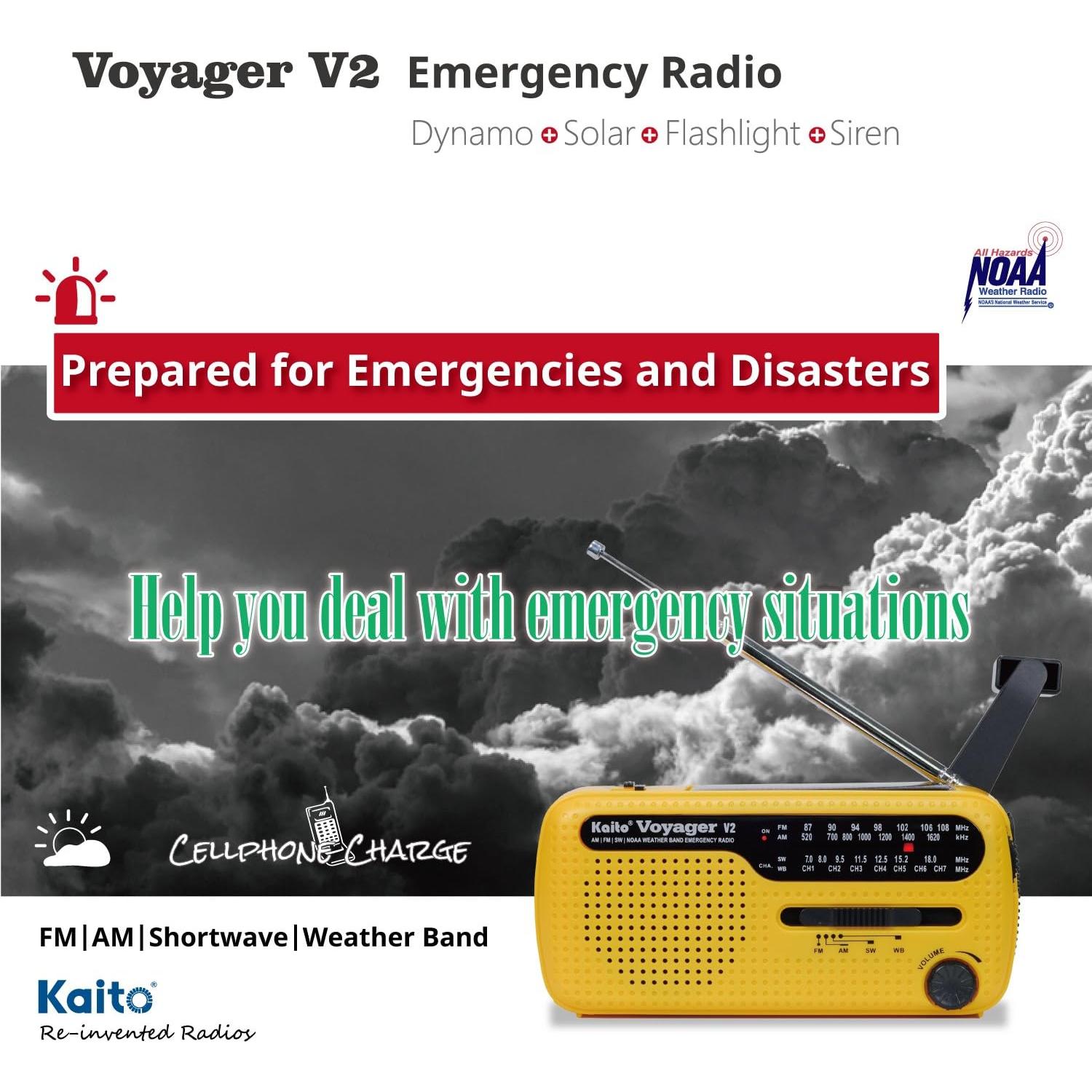 Radio de Emergencia Kaito V2 Solar/Manivela AM/FM NOAA