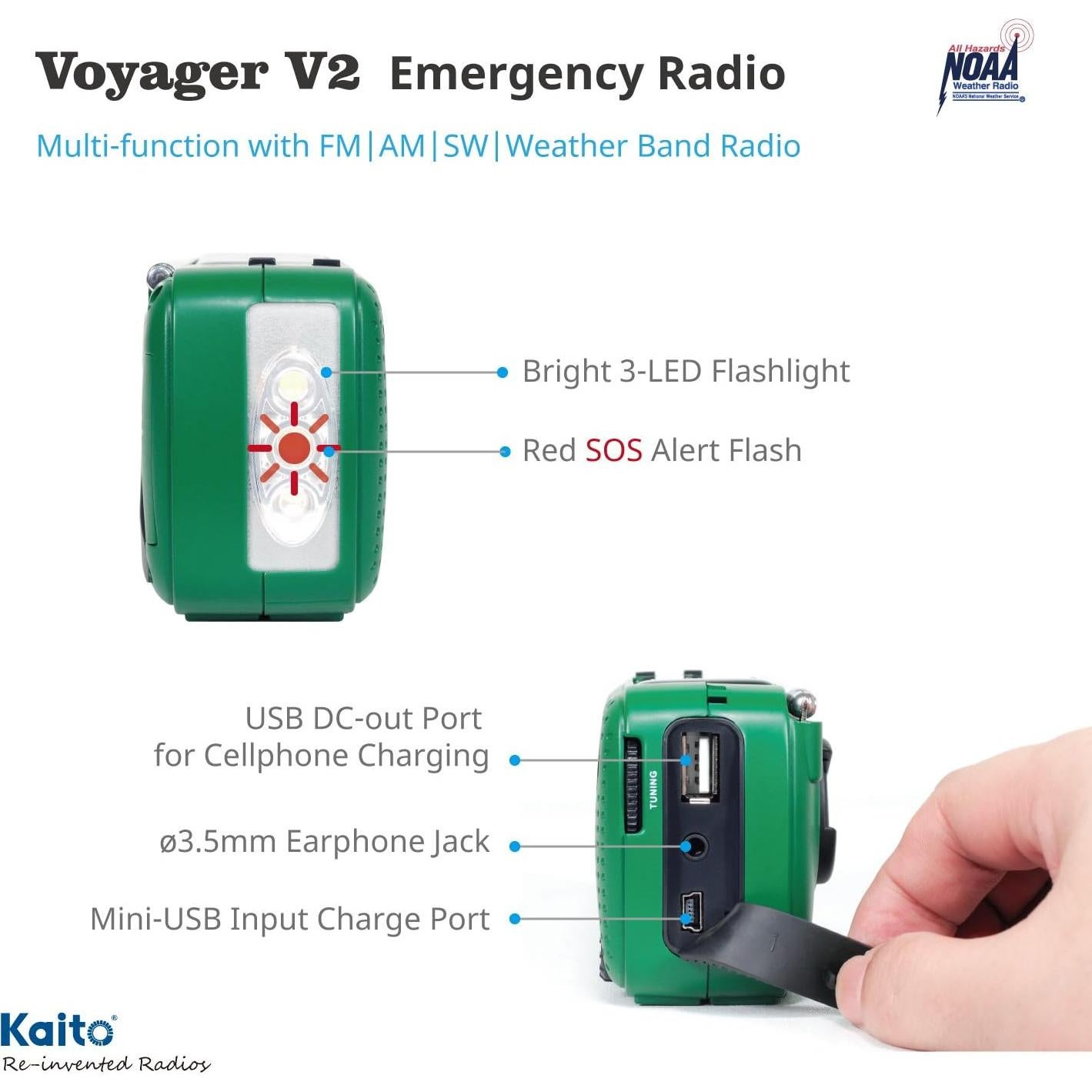 Radio de Emergencia Kaito V2 Solar/Manivela AM/FM NOAA