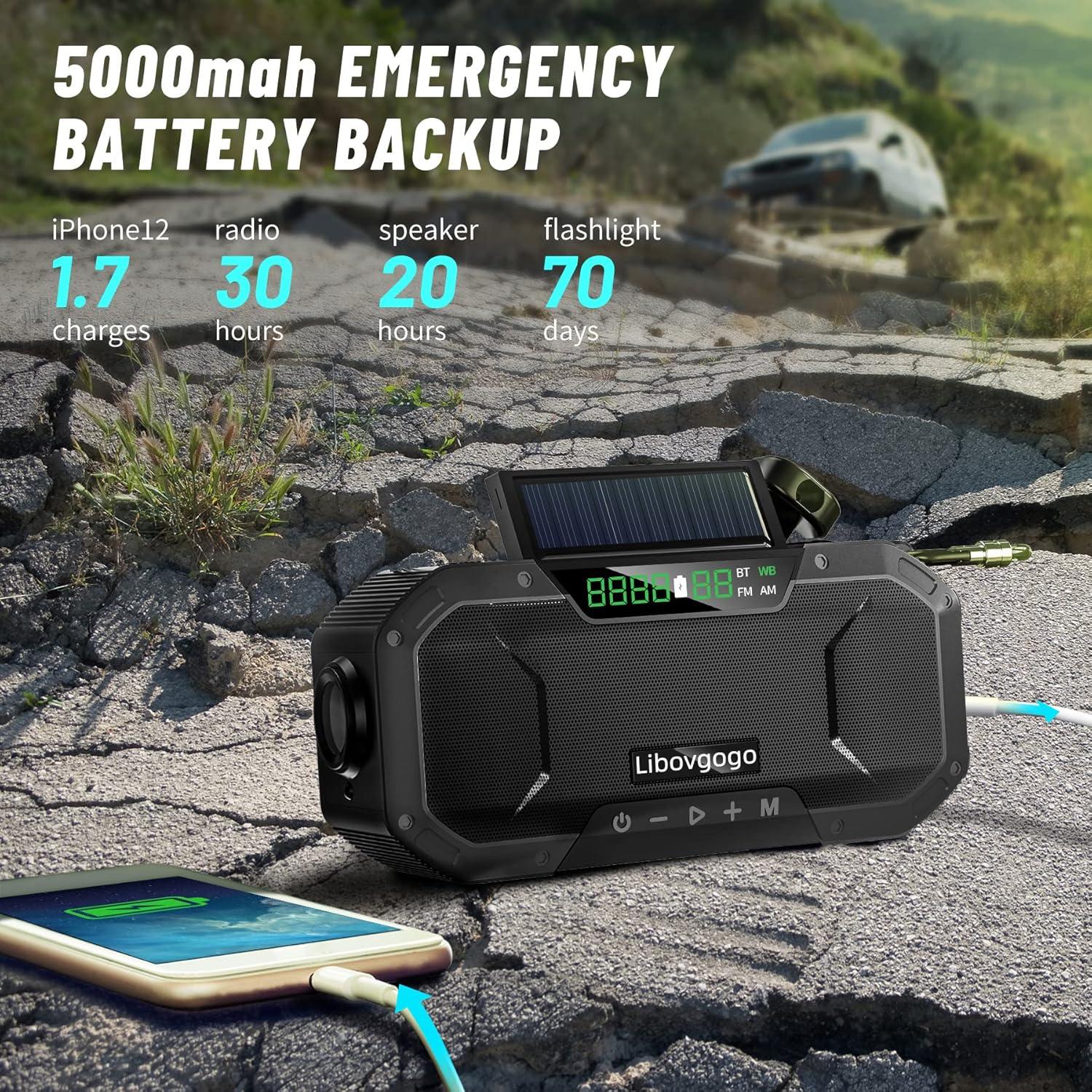 Radio de Emergencia Bluetooth Libovgogo con Linterna 5000mAh