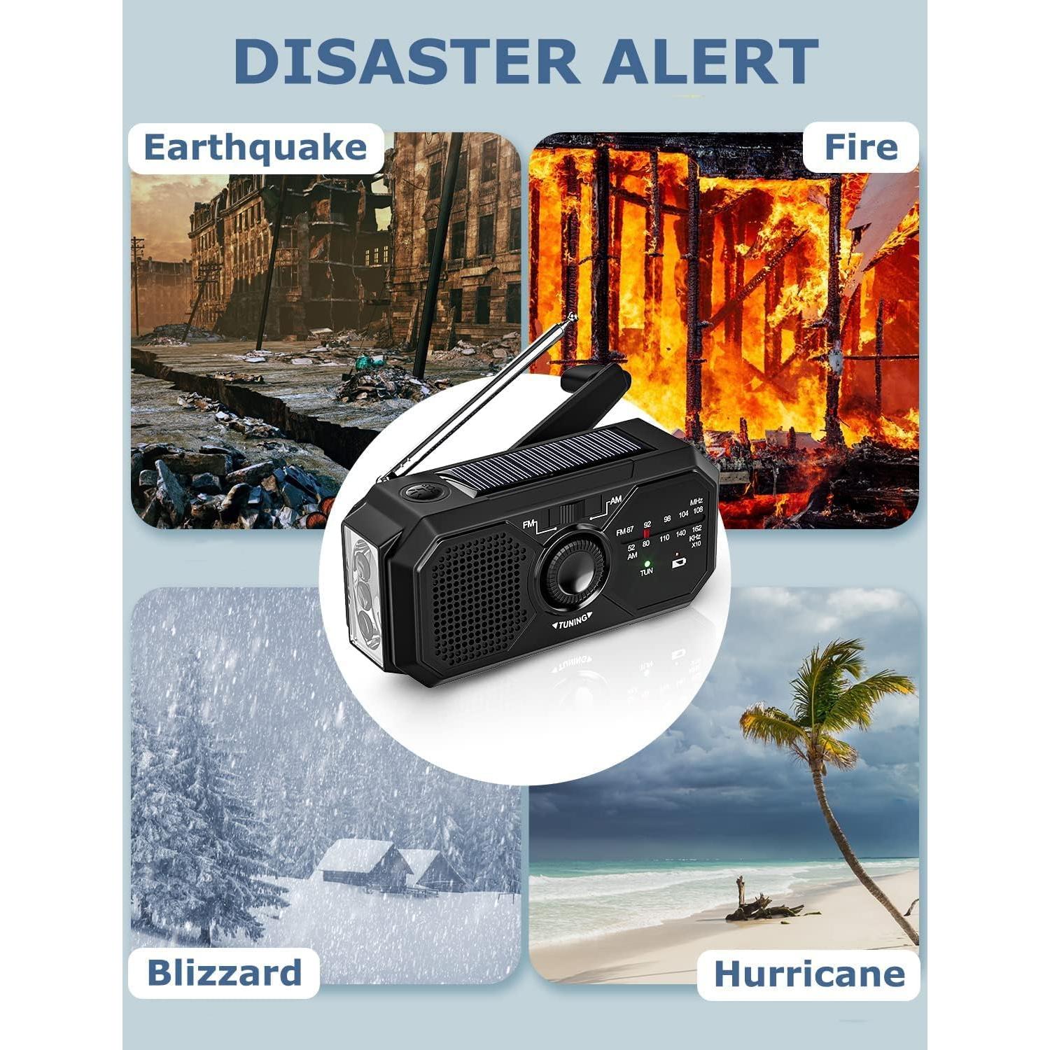 Radio Meteorológica Portátil SIYEGK AM FM NOAA con Alarma SOS y Energía Solar 3500mAh