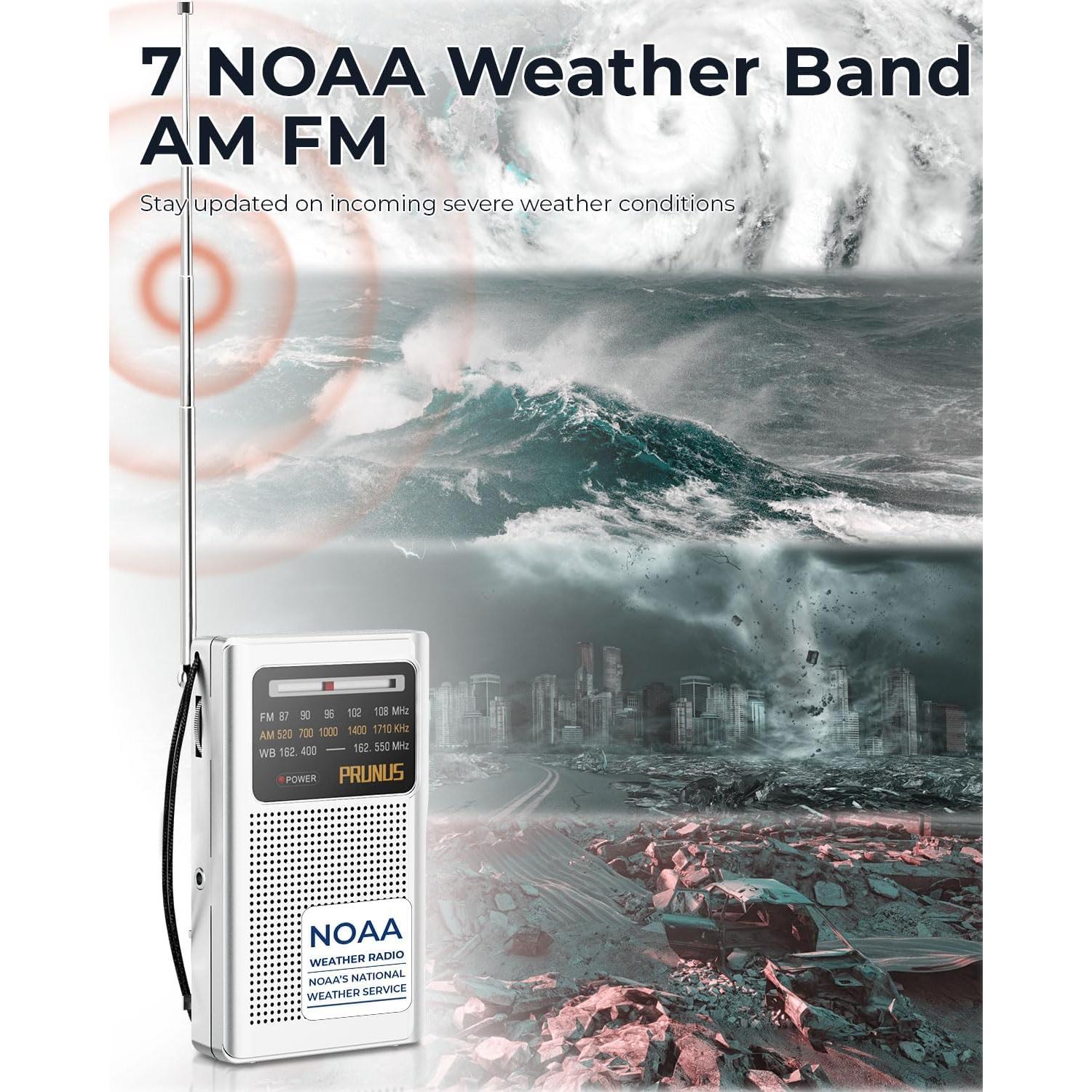 Radio Meteorológica Portátil PRUNUS J-161 AM/FM Batería