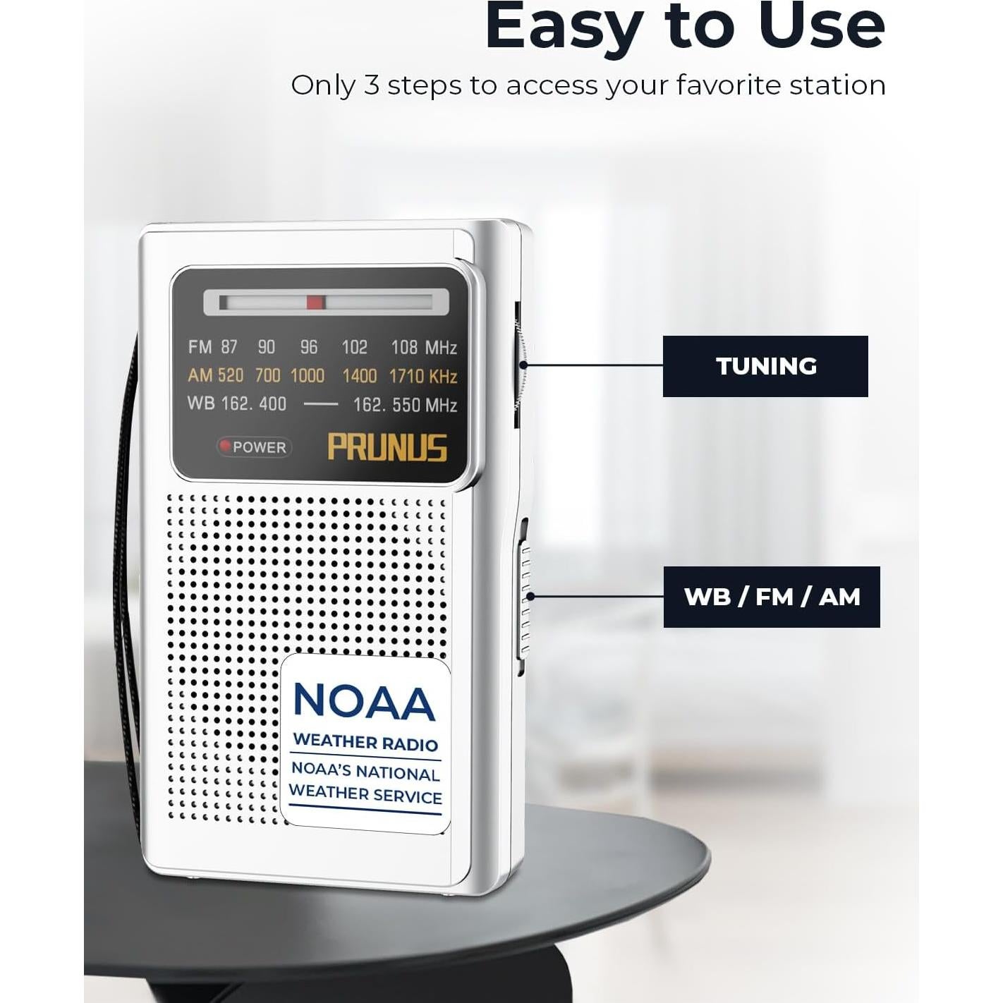 Radio Meteorológica Portátil PRUNUS J-161 AM/FM Batería