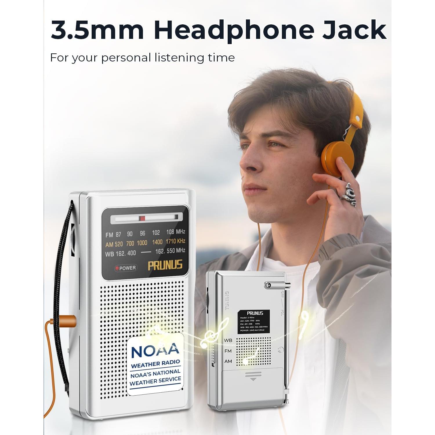 Radio Meteorológica Portátil PRUNUS J-161 AM/FM Batería