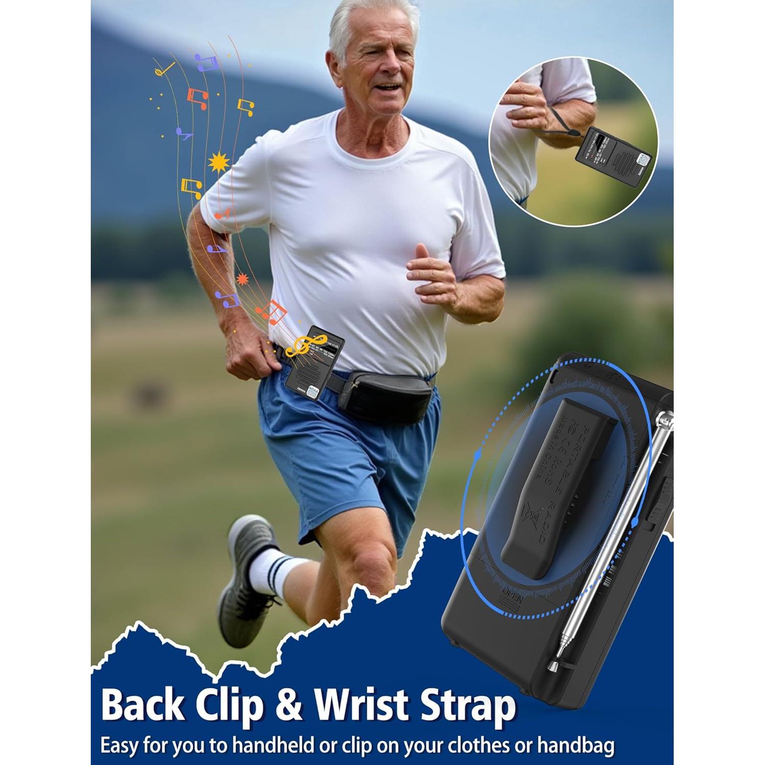 Pocket NOAA Weather Radio,Portable AM FM Battery Operated Radio with 3W Speaker,Transistor with Best Reception,Back Clip,Flashlight,Earphone Jack,Powered by 2 AA Battery for Emergency