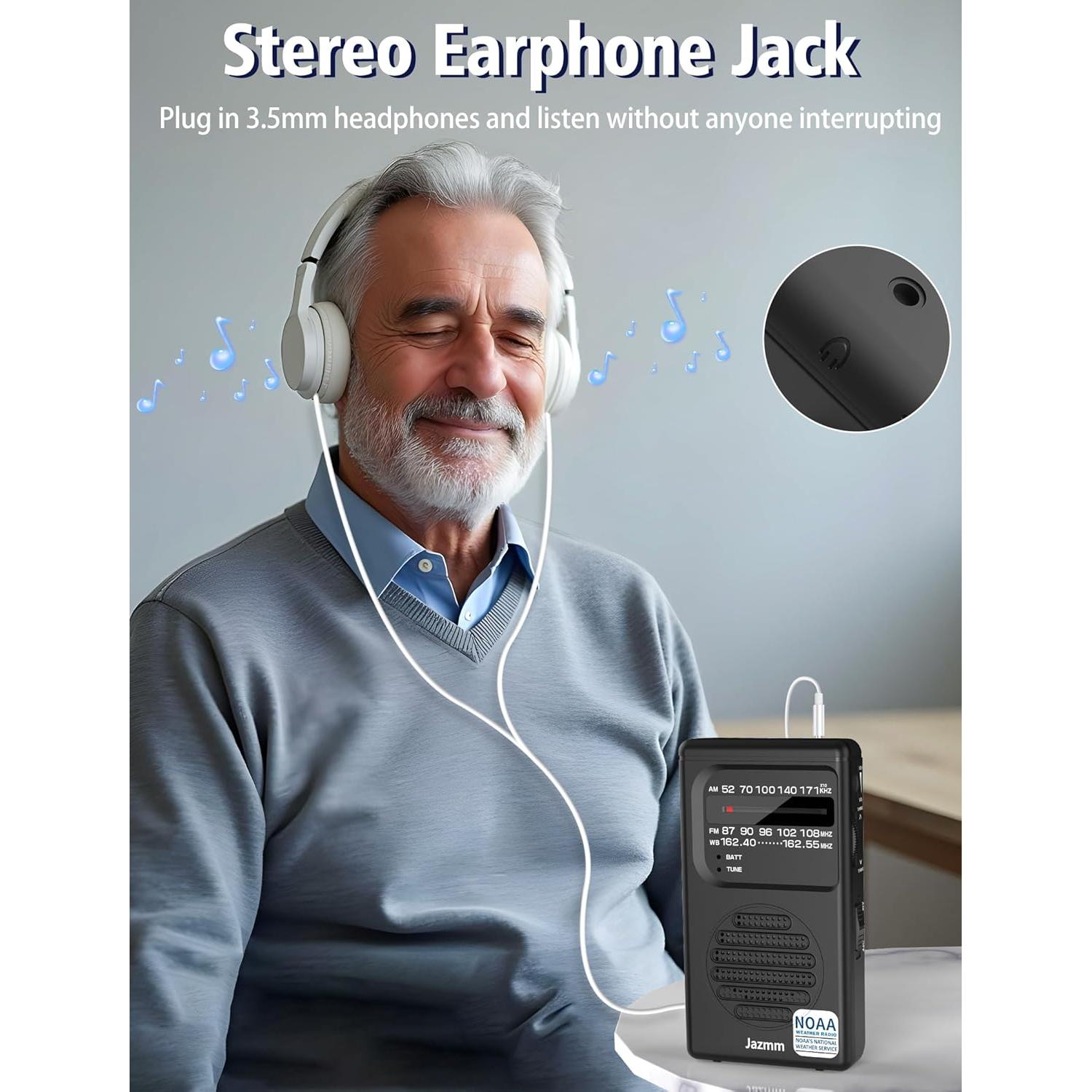 Pocket NOAA Weather Radio,Portable AM FM Battery Operated Radio with 3W Speaker,Transistor with Best Reception,Back Clip,Flashlight,Earphone Jack,Powered by 2 AA Battery for Emergency