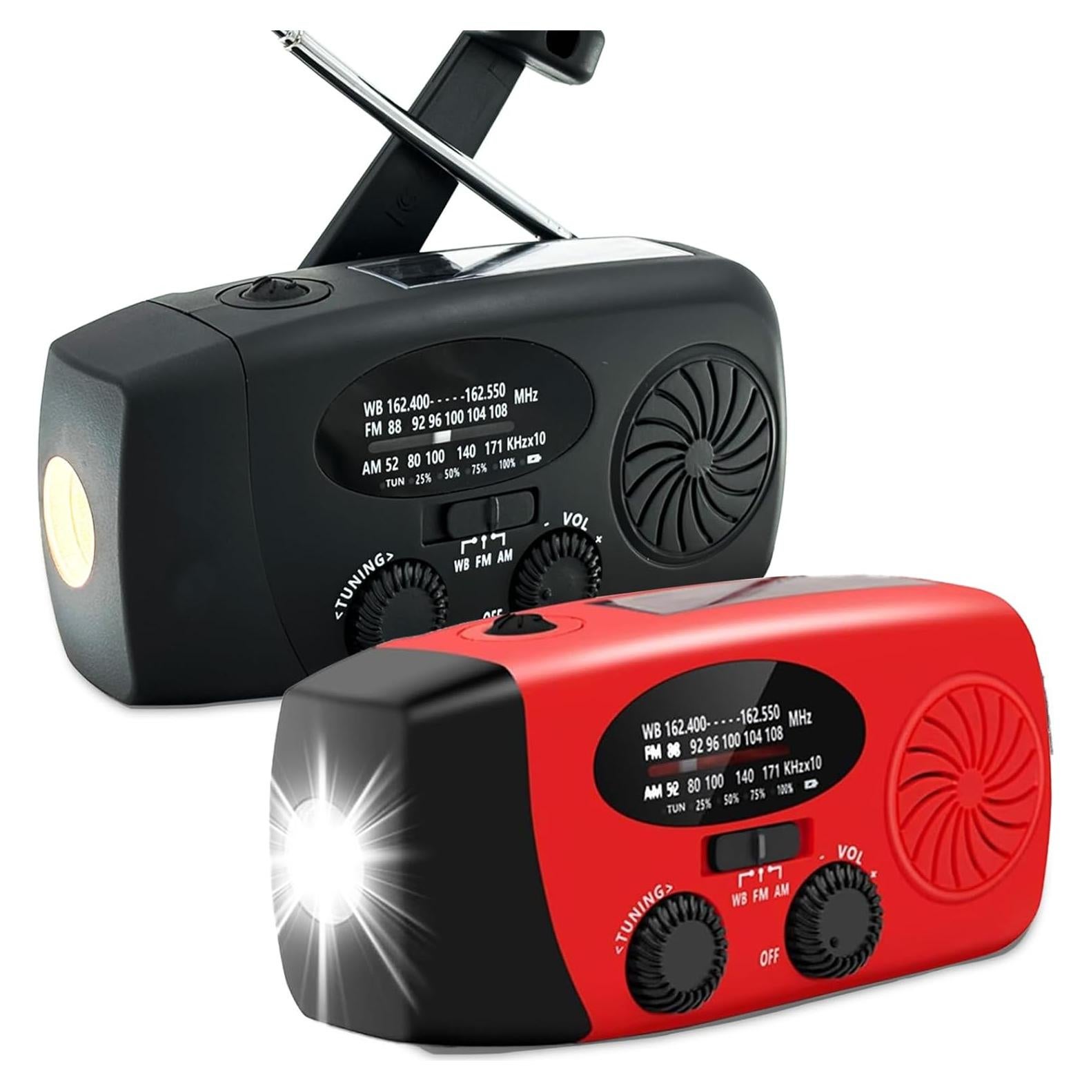 2000mAh Weather Emergency Radio, Portable Solar AM/FM/NOAA Hand Crank Radio, Cell Phone Charger with SOS, 1W LED Flashlight, Headphone Jack, Cell Phone Charger for Emergency