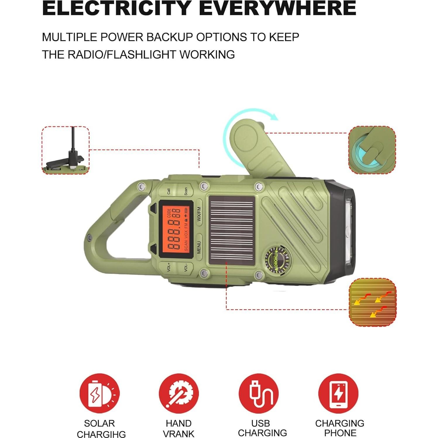 Radio de Emergencia MDROKUN Q668 con Alerta NOAA y Walkie Talkie