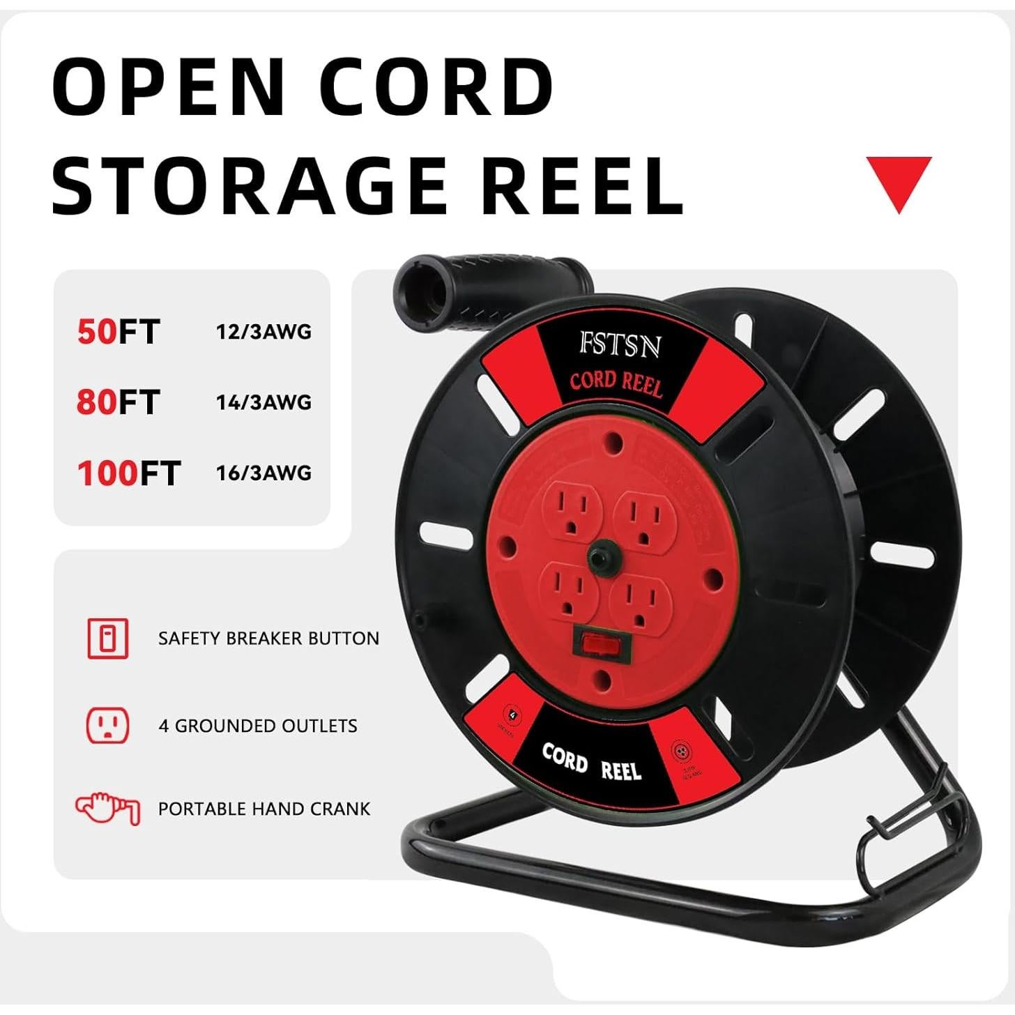 Carrete de Almacenamiento de Cable FSTSN 30.99x13cm Rojo 4 Salidas