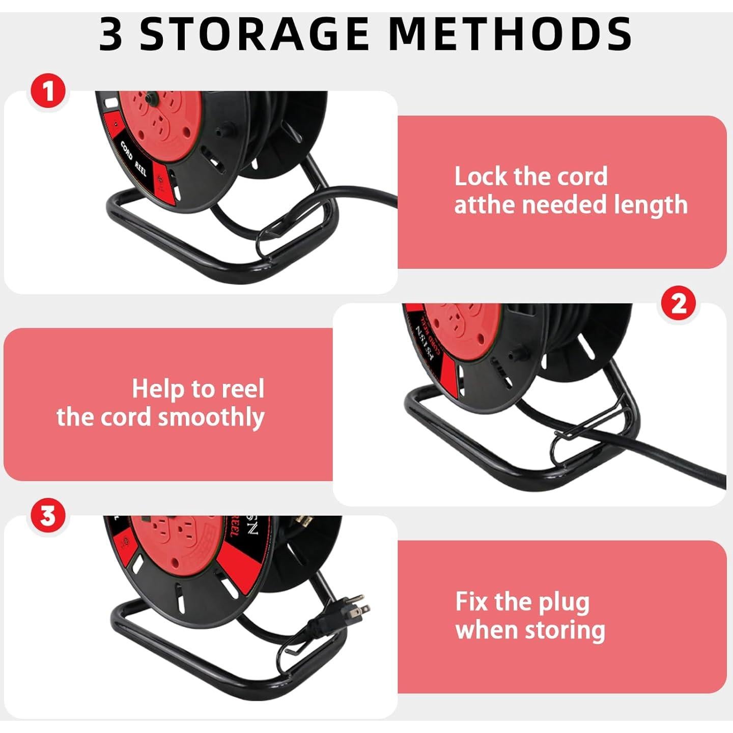 Carrete de Almacenamiento de Cable FSTSN 30.99x13cm Rojo 4 Salidas