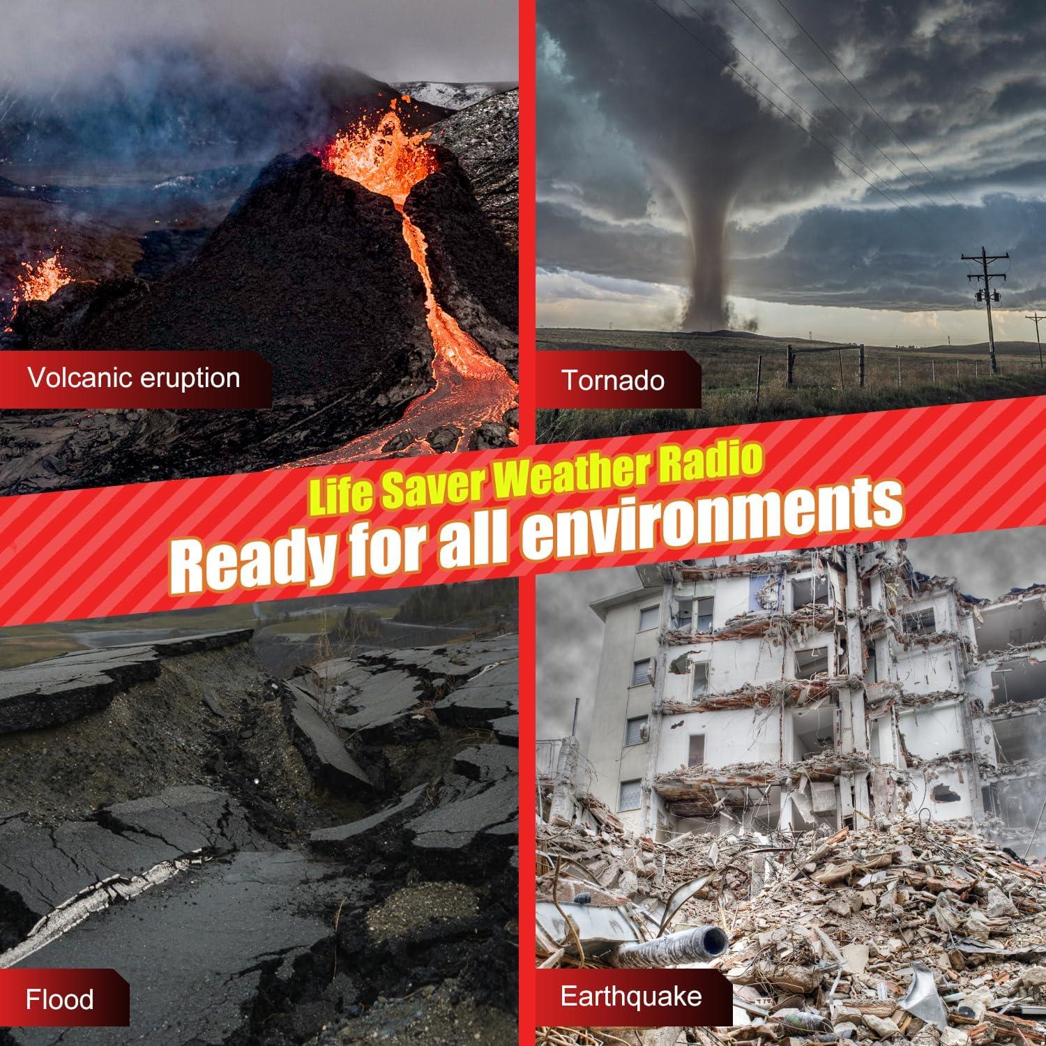 Emergency Radio Hand Crank Solar 5000mAh, IP65 Waterproof Dustproof Bluetooth 5.3 Portable AM/FM/NOAA Weather Alert Radio with Flashlight, Phone Charger, SOS, Headphone Jack- (Red)