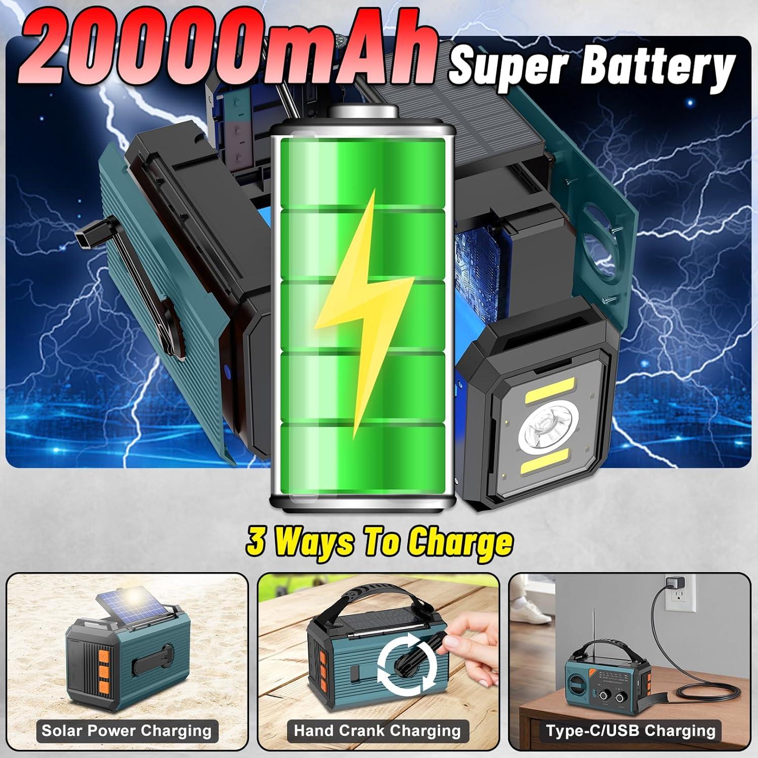 Radio de Emergencia XAVQUY 20000mAh NOAA AM/FM con Linterna