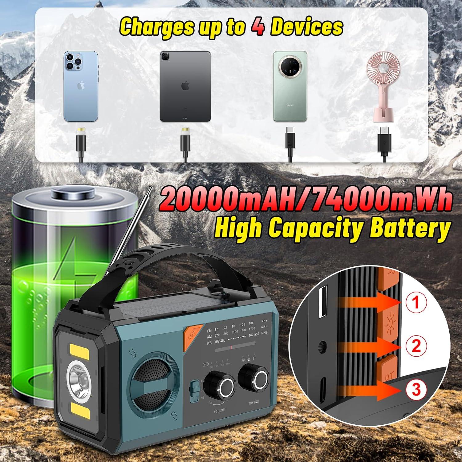 Radio de Emergencia XAVQUY 20000mAh NOAA AM/FM con Linterna