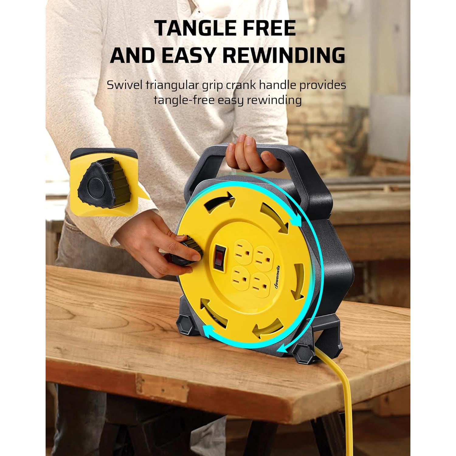 Carrete de Cable de Extensión DEWENWILS 7.62m 4 Salidas 13A