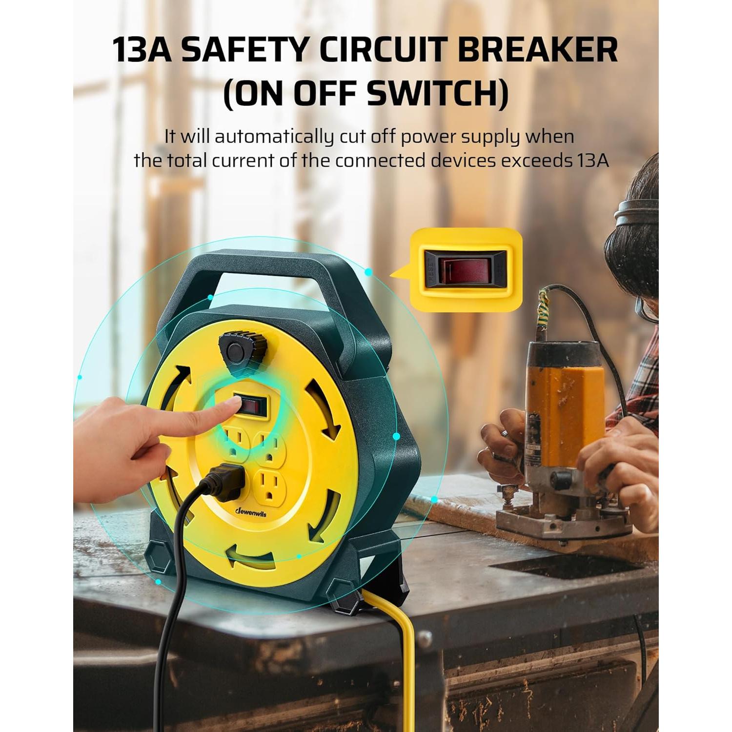 Carrete de Cable de Extensión DEWENWILS 7.62m 4 Salidas 13A