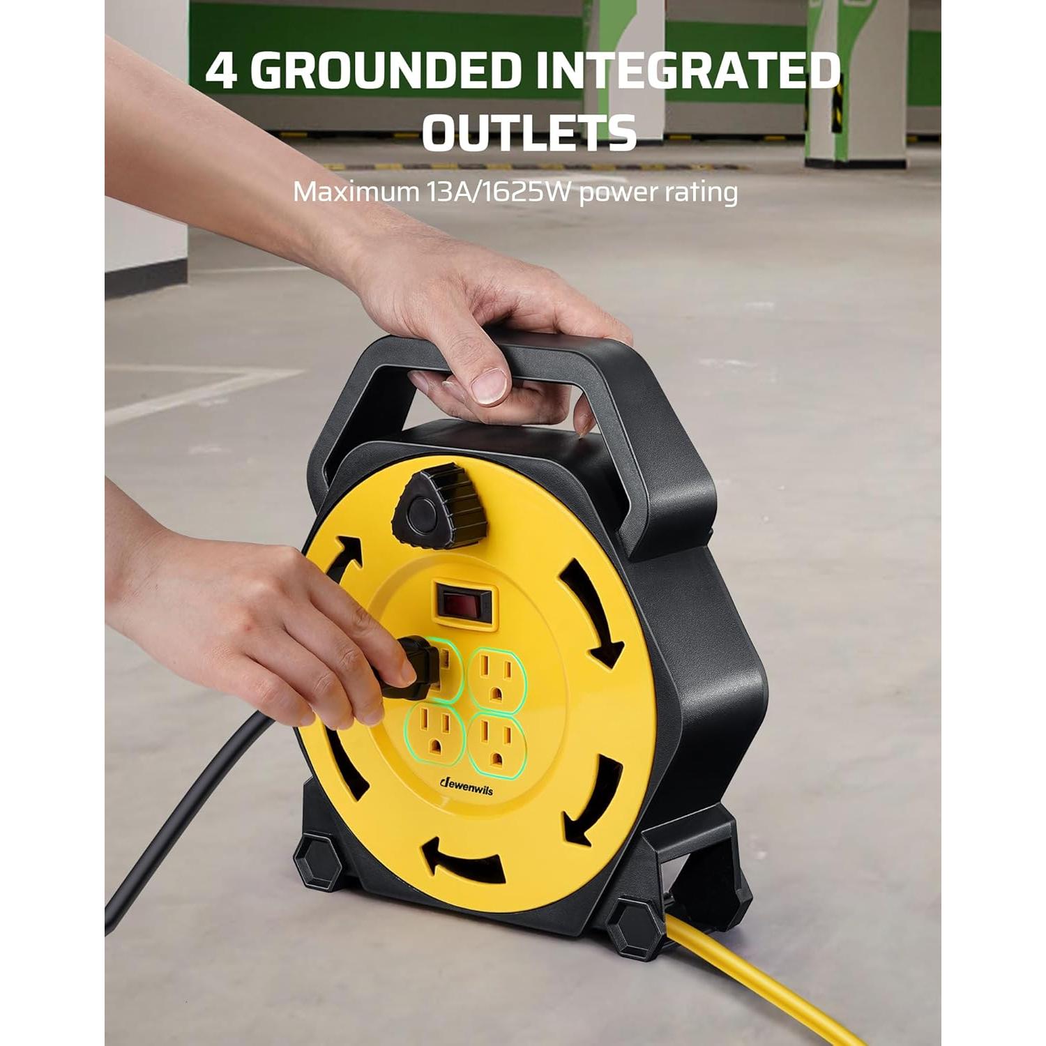 Carrete de Cable de Extensión DEWENWILS 7.62m 4 Salidas 13A