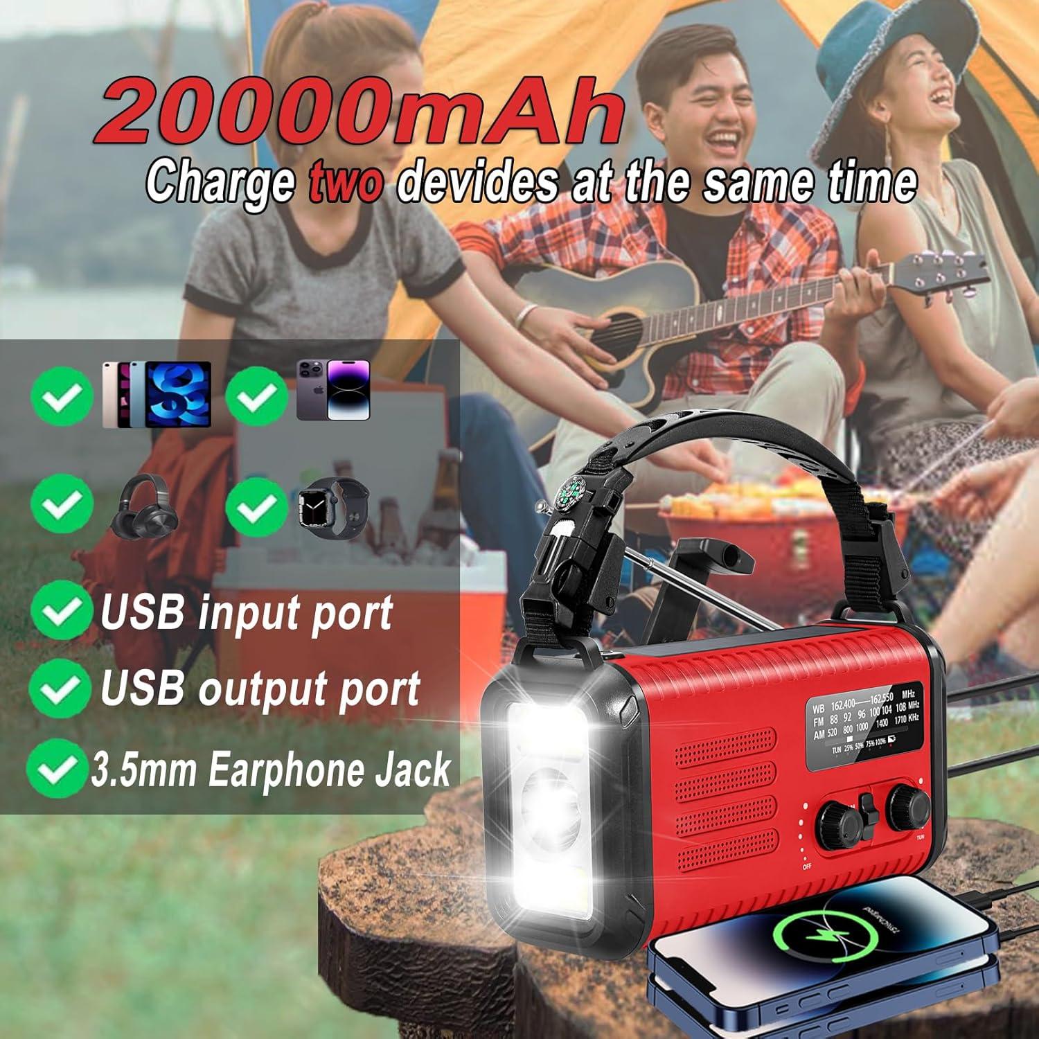 Radio de Emergencia Solar iRonthunder 20000mAh AM FM NOAA