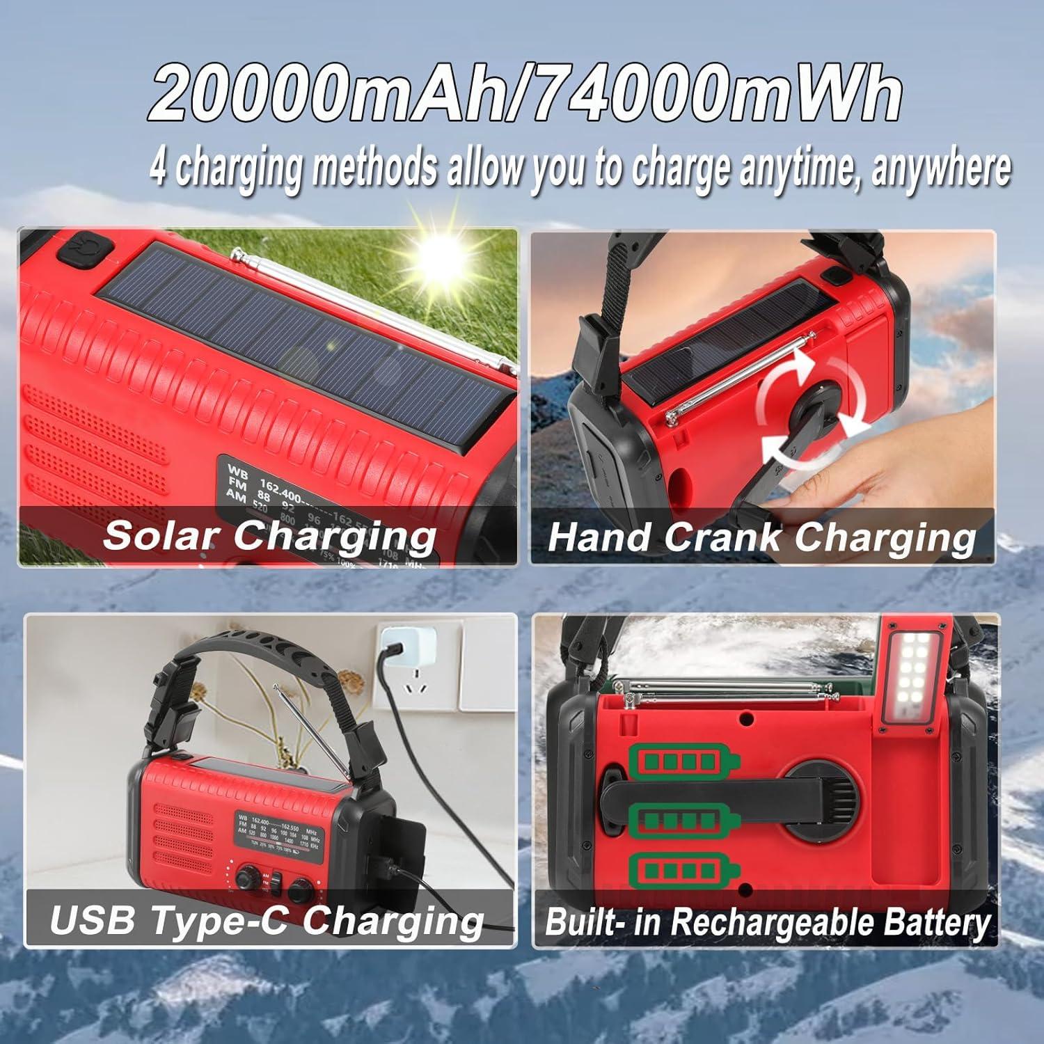 Radio de Emergencia Solar iRonthunder 20000mAh AM FM NOAA
